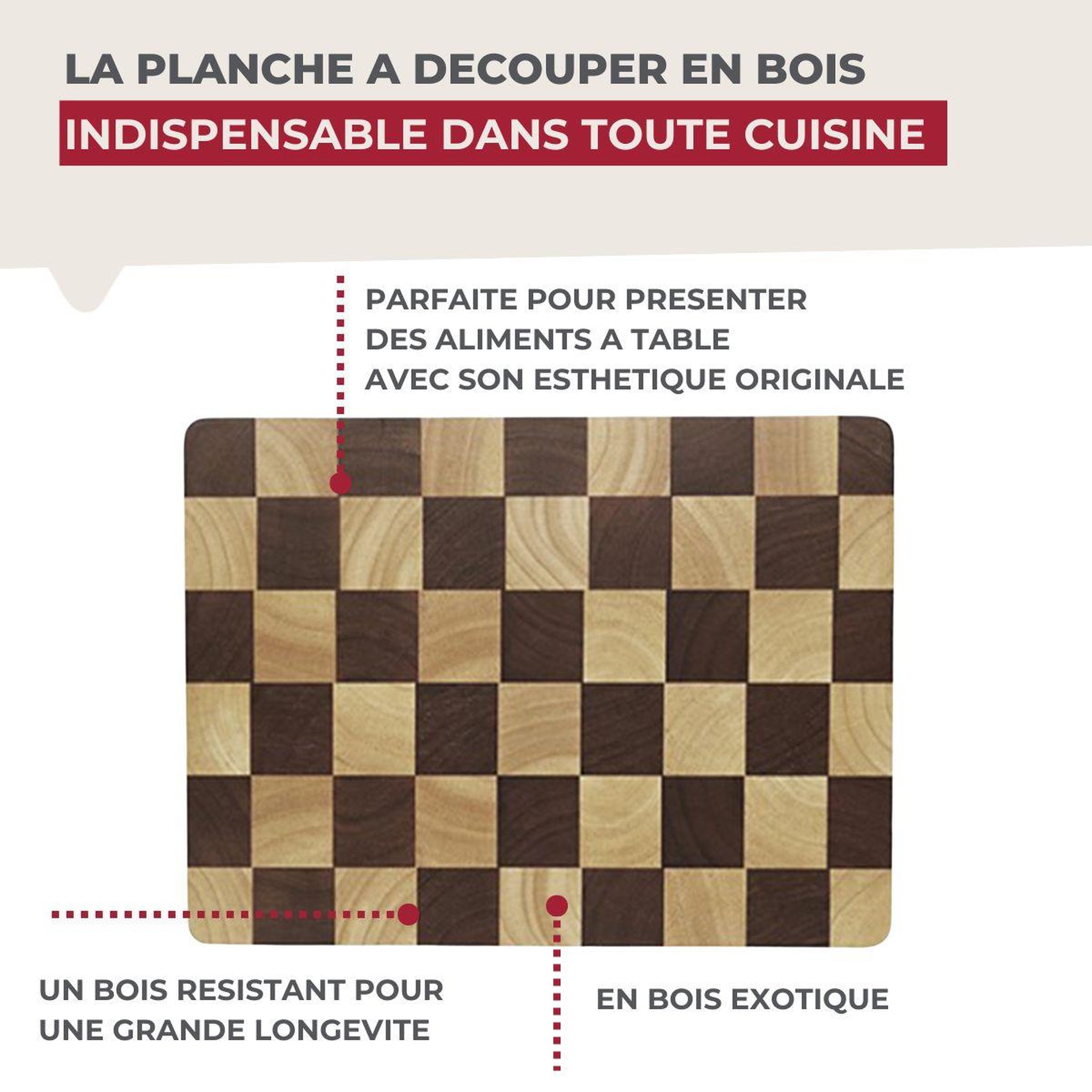 Voir la diapositive 4 : Fackelmann Planche à découper en hévéa Fackelmann Boissellerie