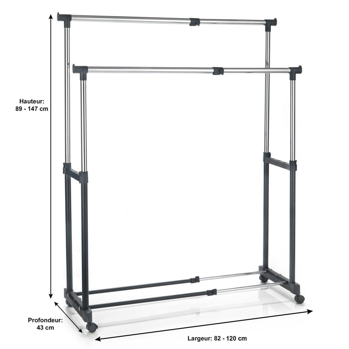 IDIMEX Portant à vêtements CASA, en métal chromé