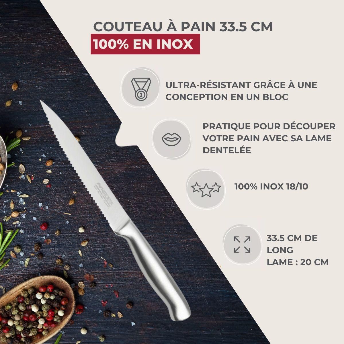 NIROSTA Ensemble de 2 Couteaux à pain en inox 33,5 cm en tout Nirosta