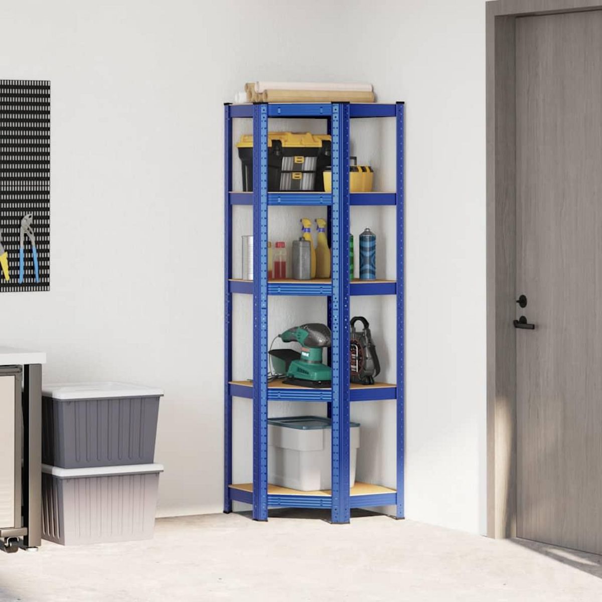 VIDAXL Etagere d'angle a 5 niveaux Bleu Acier et bois d'ingenierie