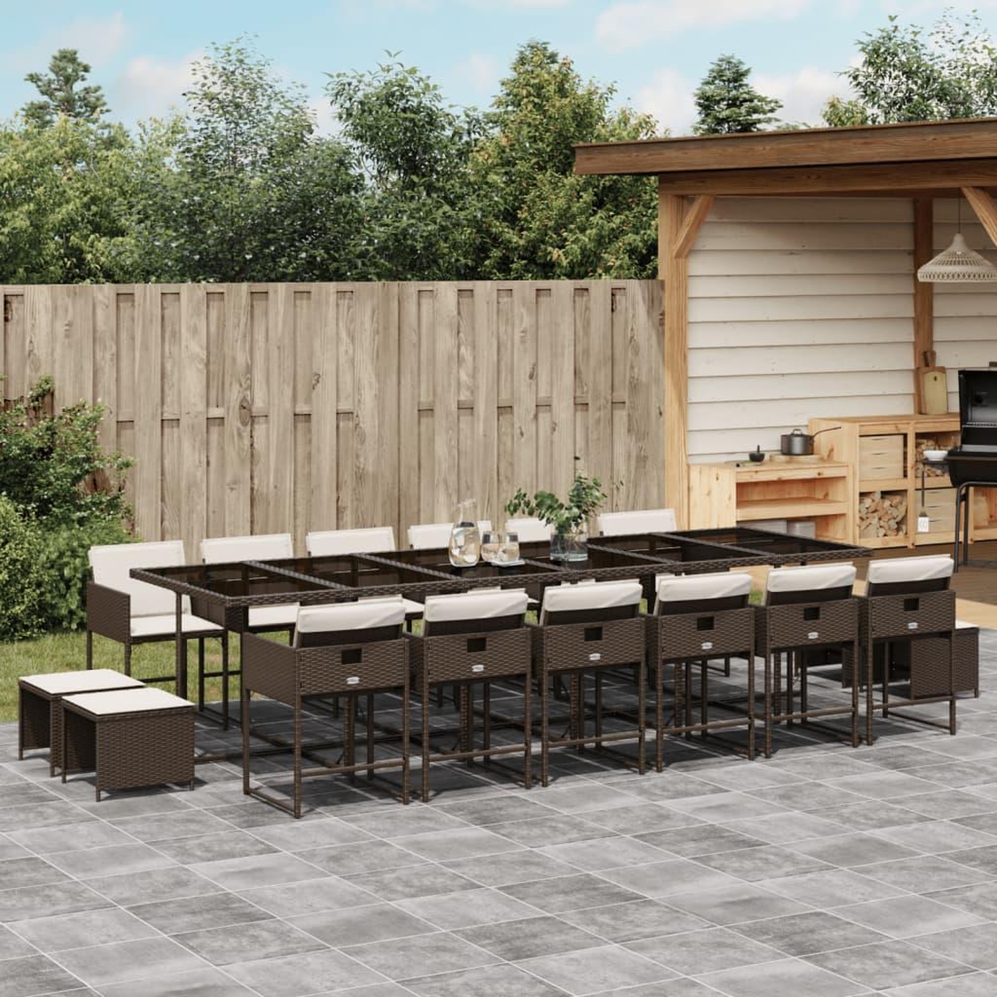 VIDAXL Ensemble a manger de jardin et coussins 17 pcs marron rotin