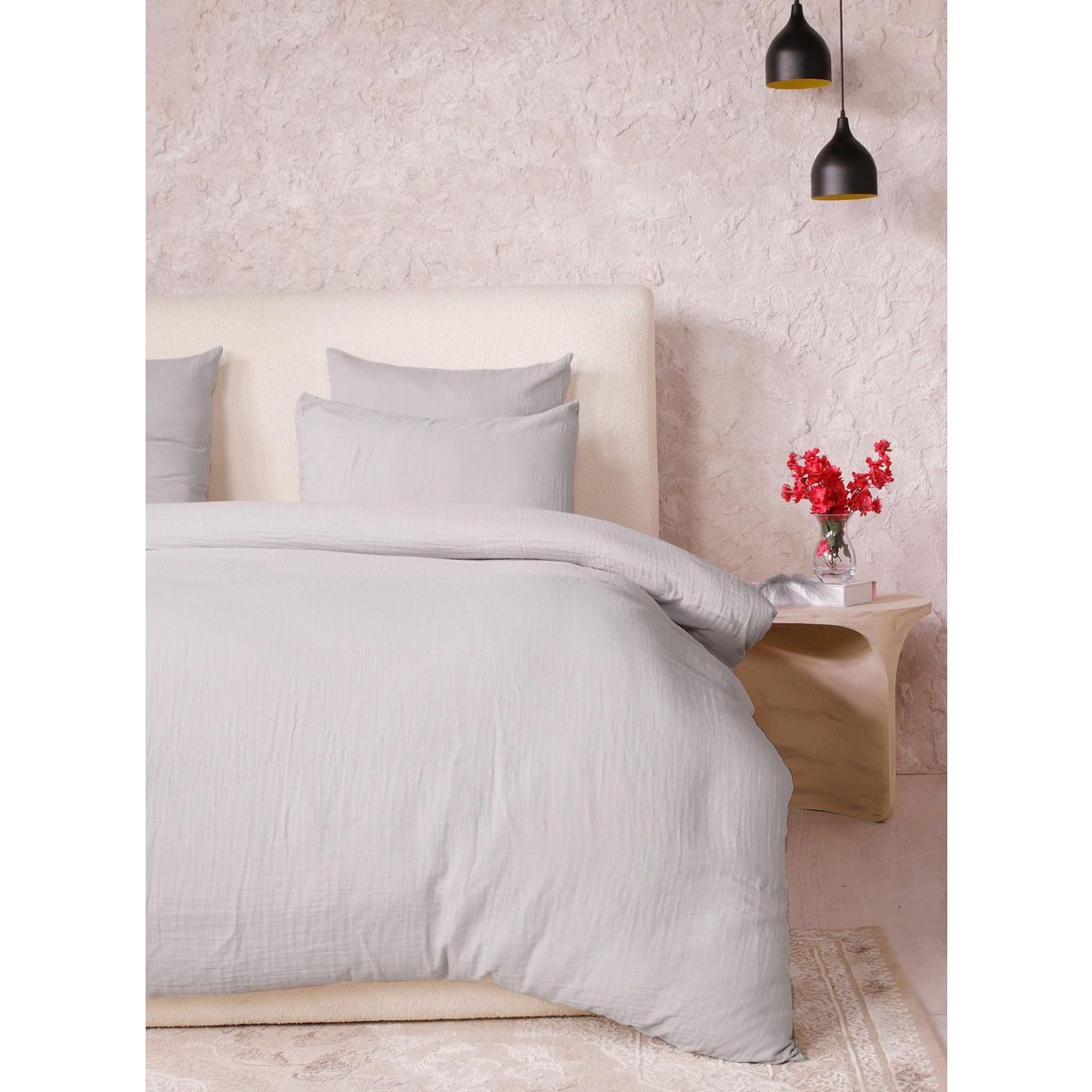 Les Ateliers du Linge Parure De Couette 3 Pcs 260x240 100% Gaze De Coton Lavé Gris Glacier