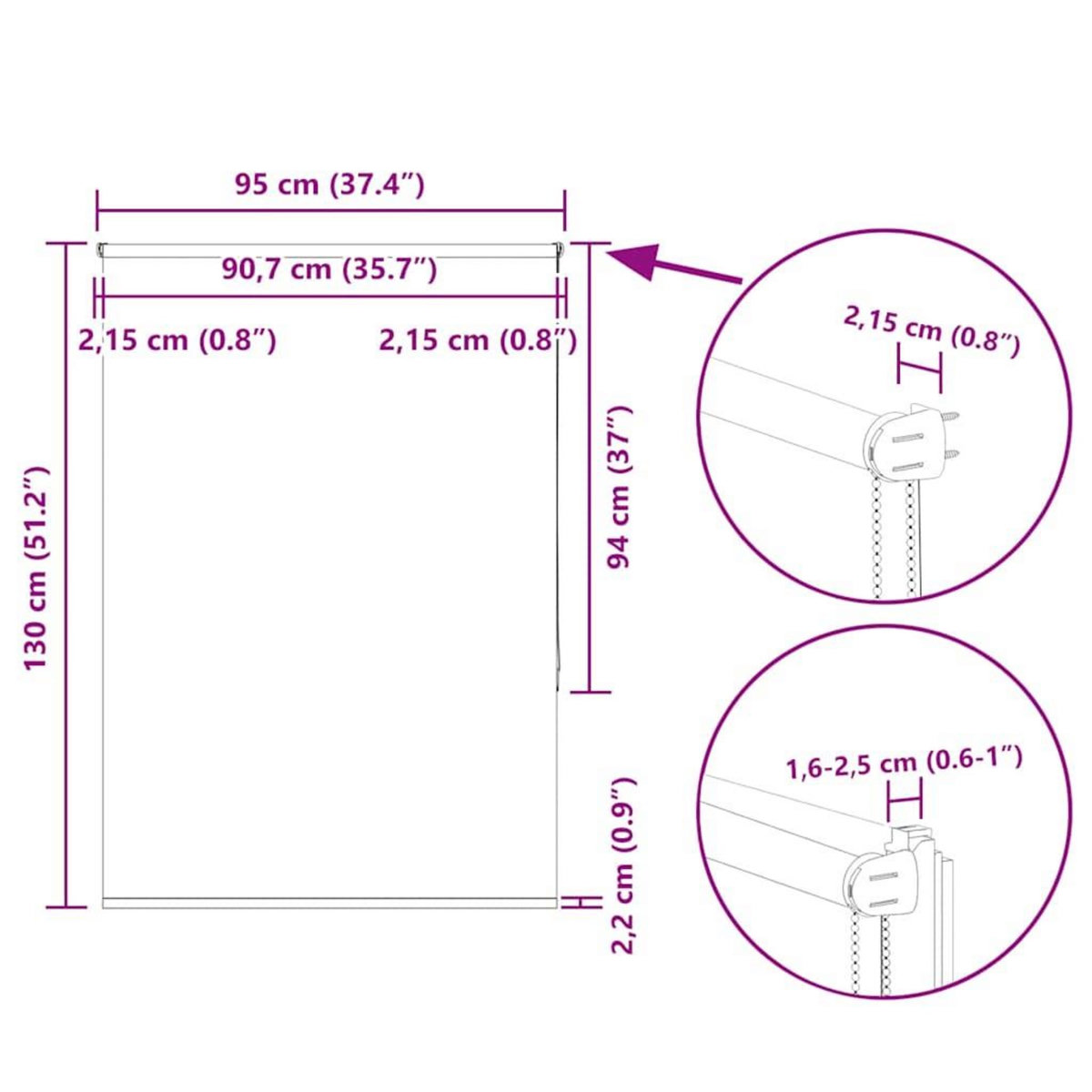 VIDAXL Store enrouleur occultant cafe 95x130cm largeur du tissu 90,7cm