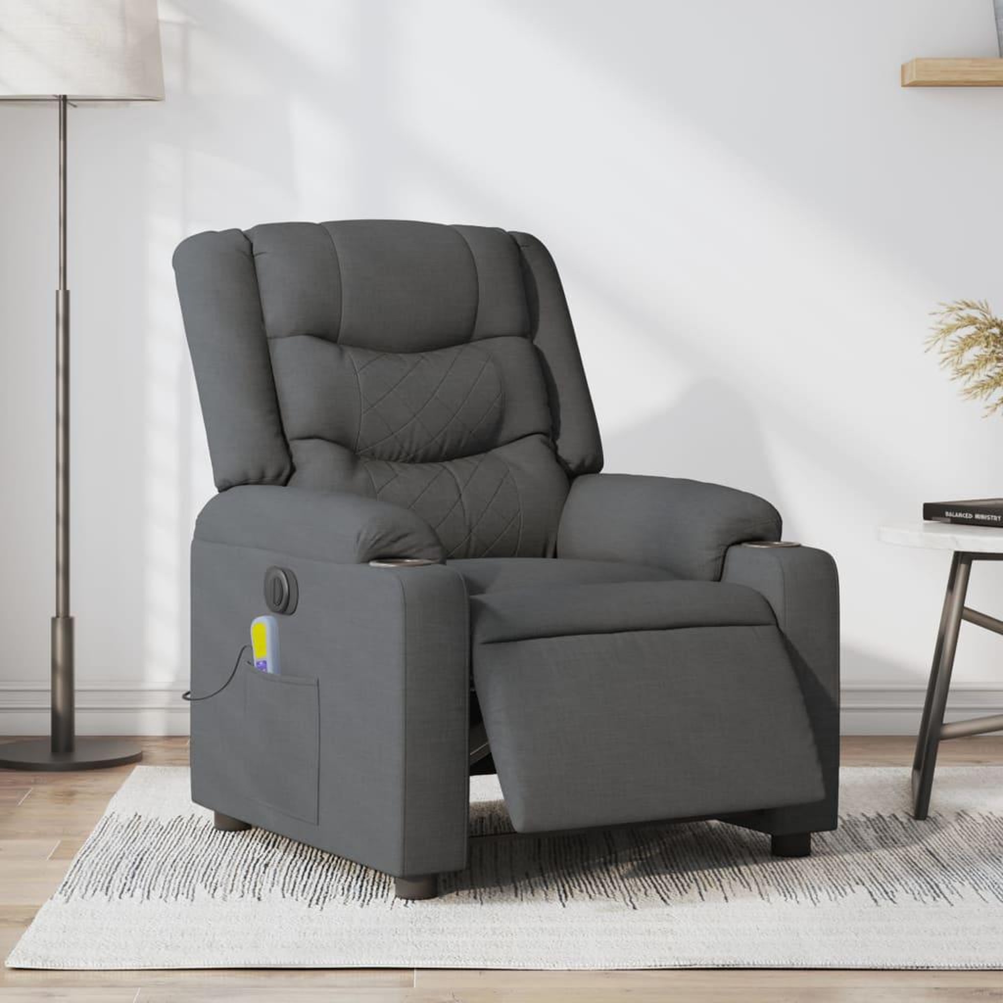 VIDAXL Fauteuil inclinable de massage electrique gris fonce tissu