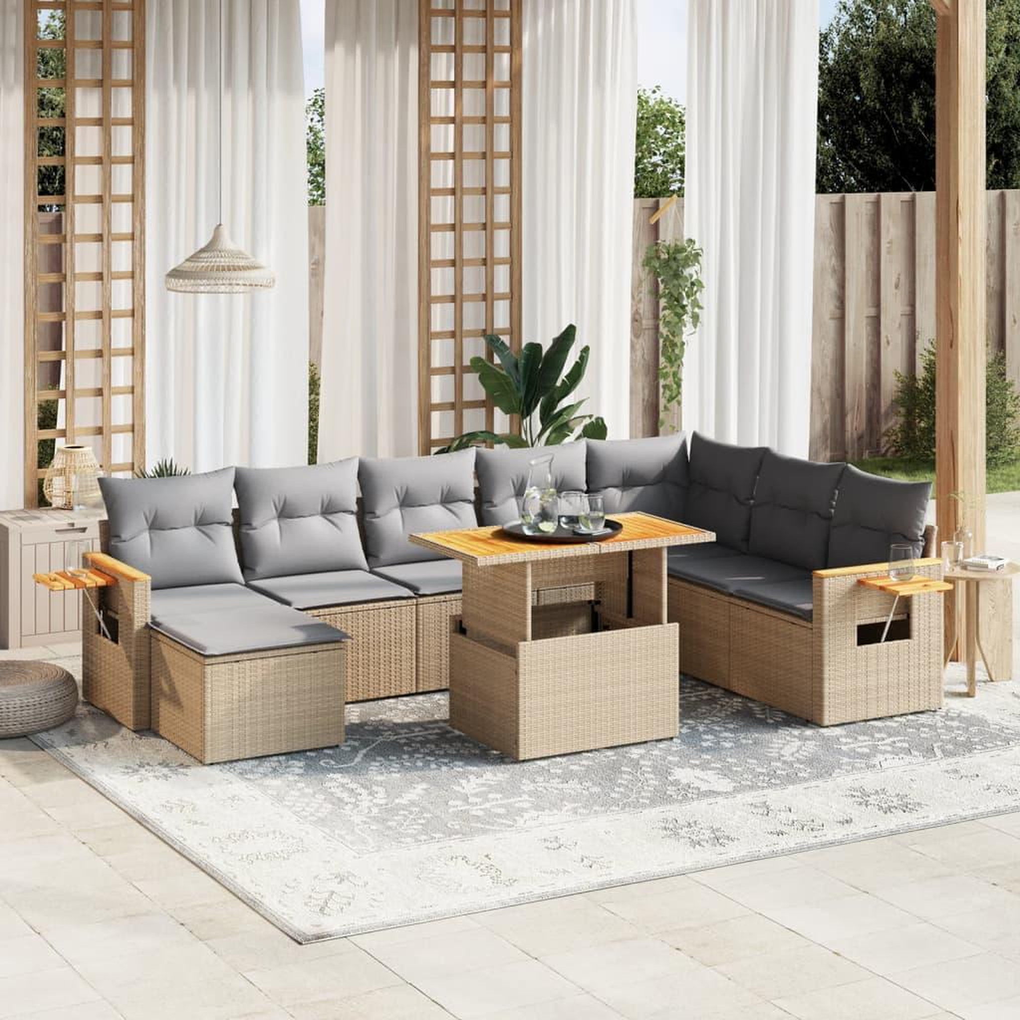 VIDAXL Salon de jardin avec coussins 9 pcs beige resine tressee