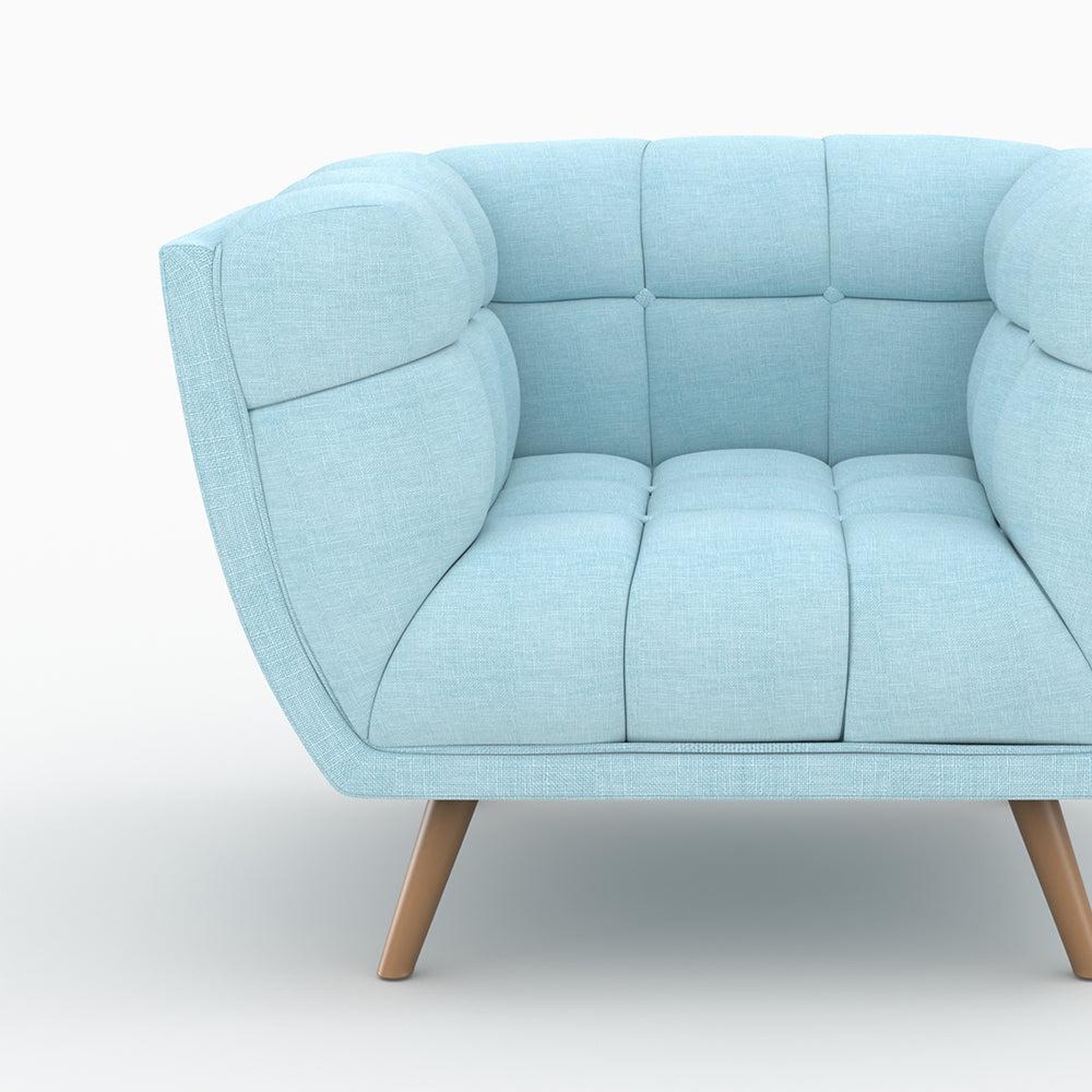 Voir la diapositive 6 : MAISON PAVANE Ensemble canapé et fauteuil en tissu bleu clair 4 places-carmen