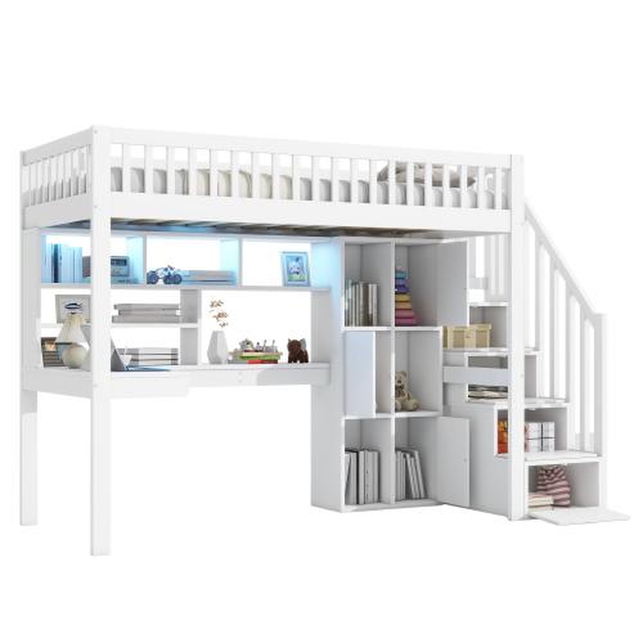 MERAX Lit combiné enfant 90x200 cm coloris blanc led pin