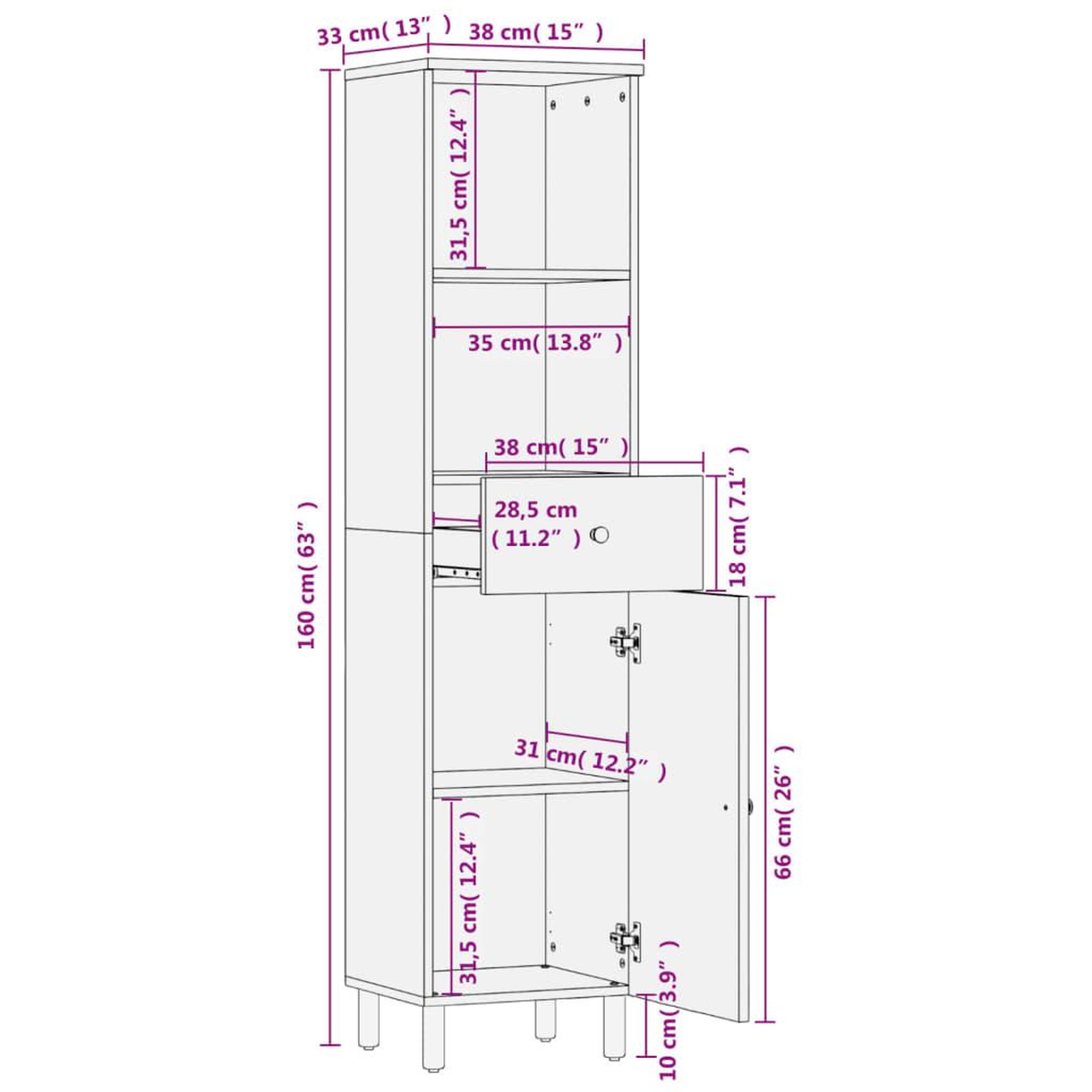 Voir la diapositive 6 : VIDAXL Armoire de salle de bain noir 38x33x160 cm bois massif manguier