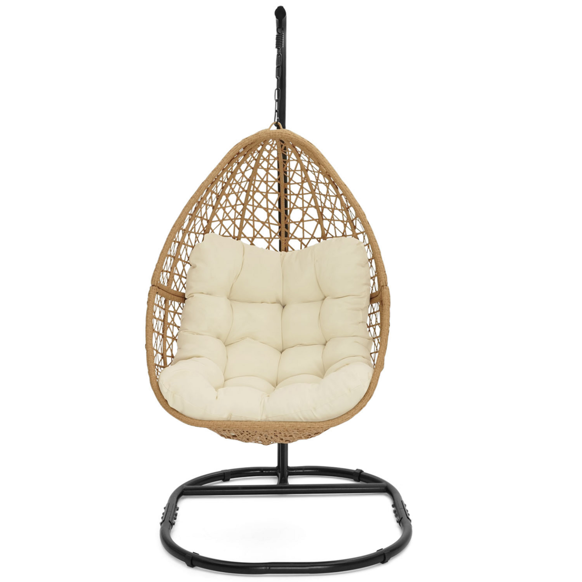 ID MARKET Fauteuil lune suspendu ajouré effet rotin avec coussin écru