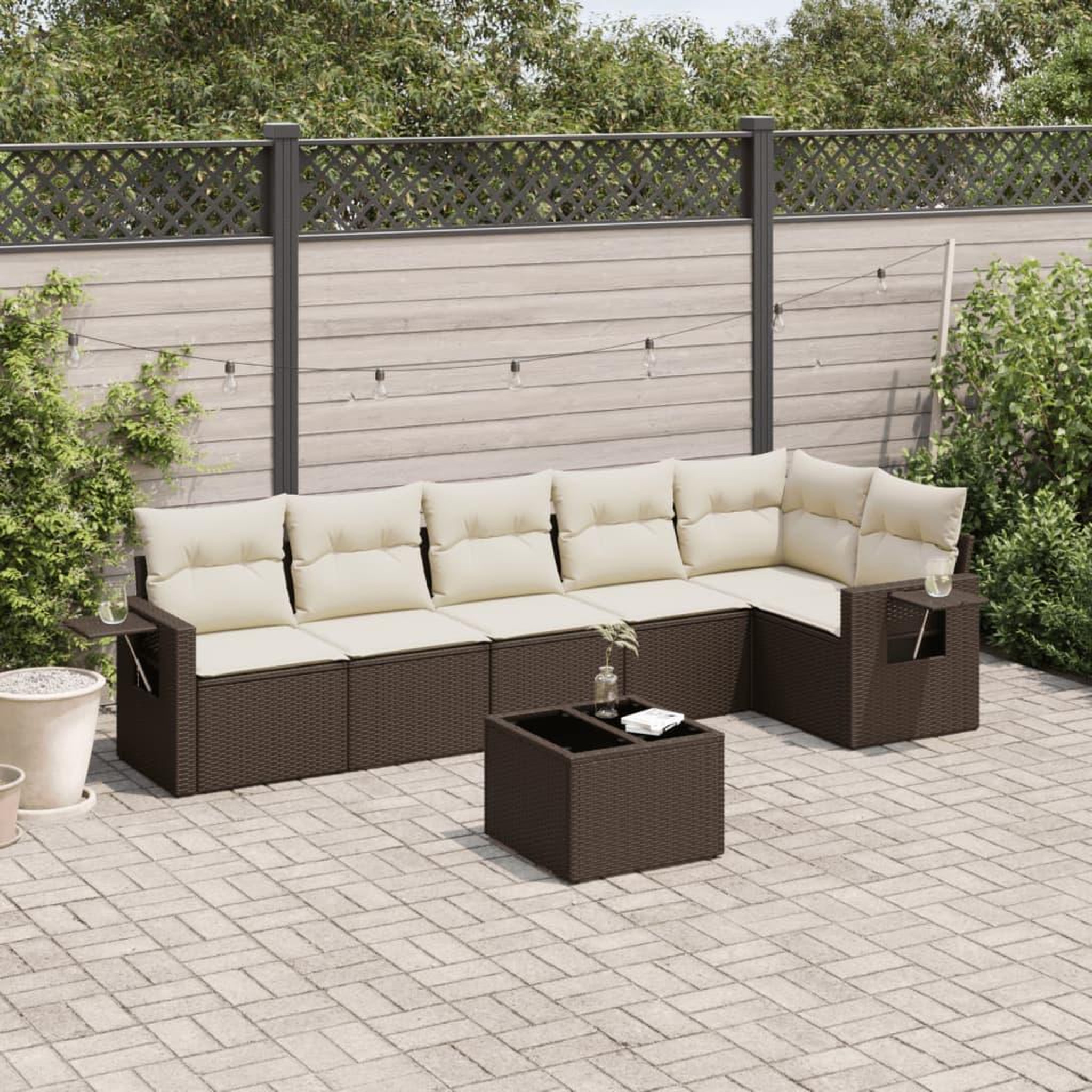 VIDAXL Salon de jardin avec coussins 7 pcs marron resine tressee