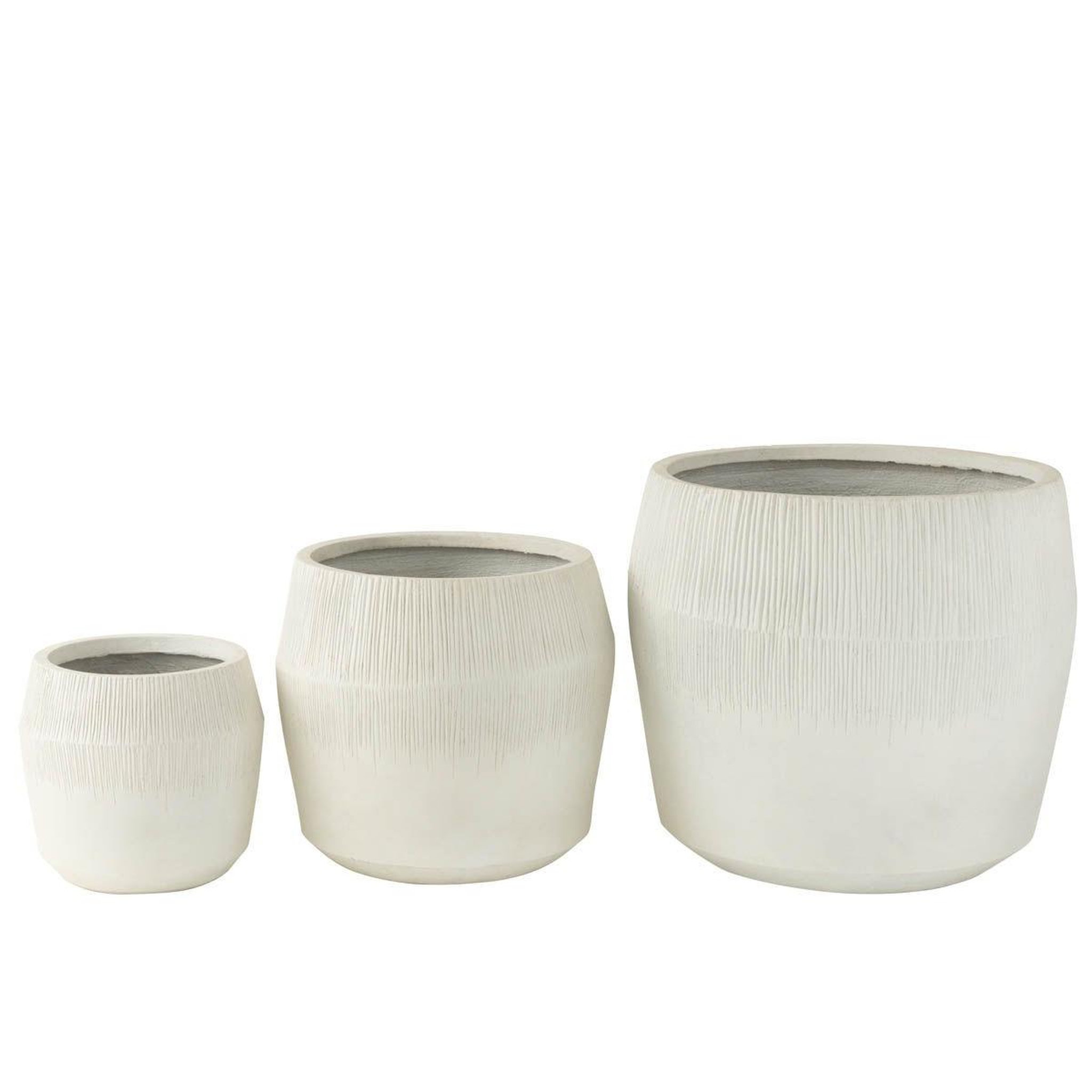 Voir la diapositive 2 : J-LINE Lot de 3 cache-pots en argile  abel  55cm blanc