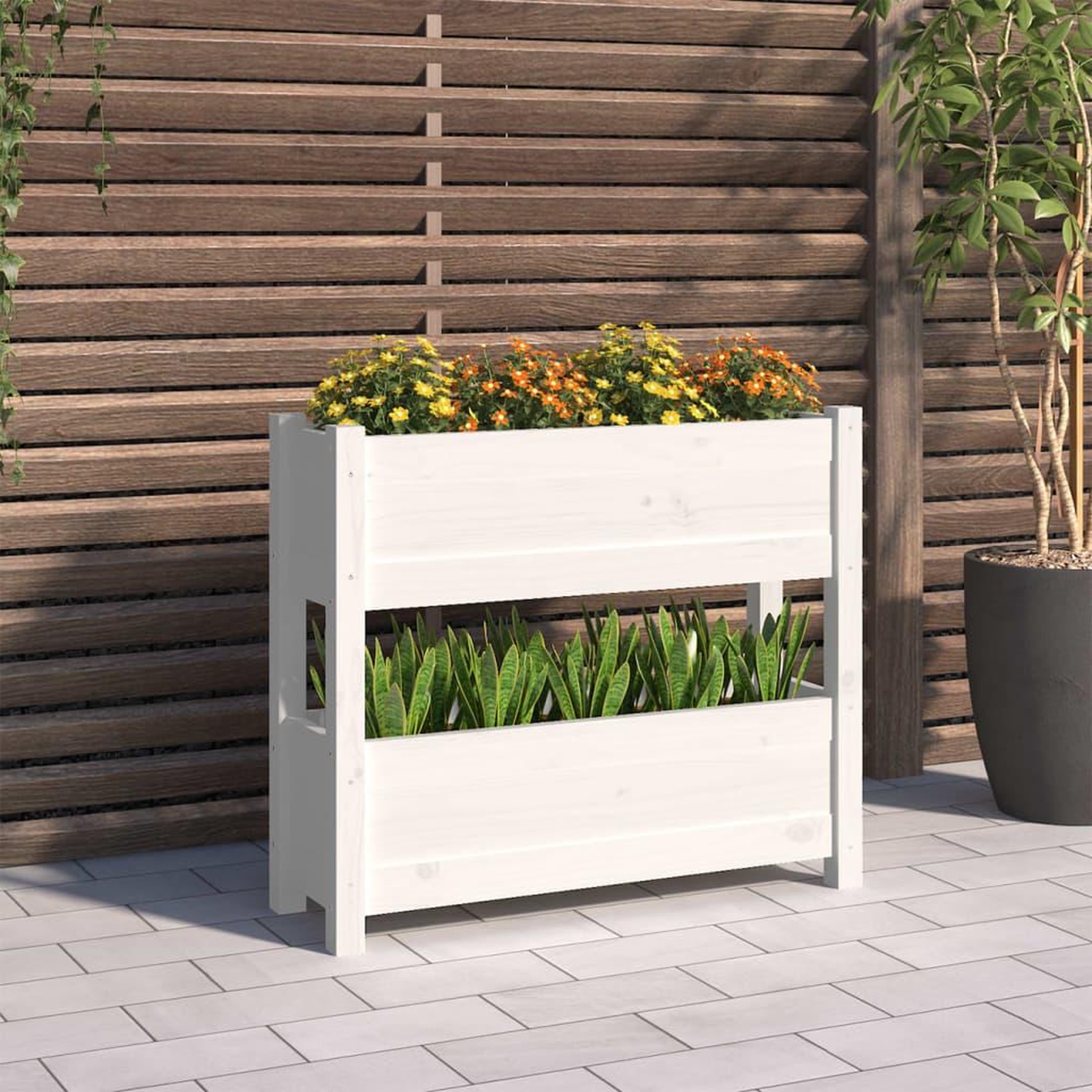 Voir la diapositive 1 : VIDAXL Jardiniere Blanc 77x25x66 cm Bois massif de pin