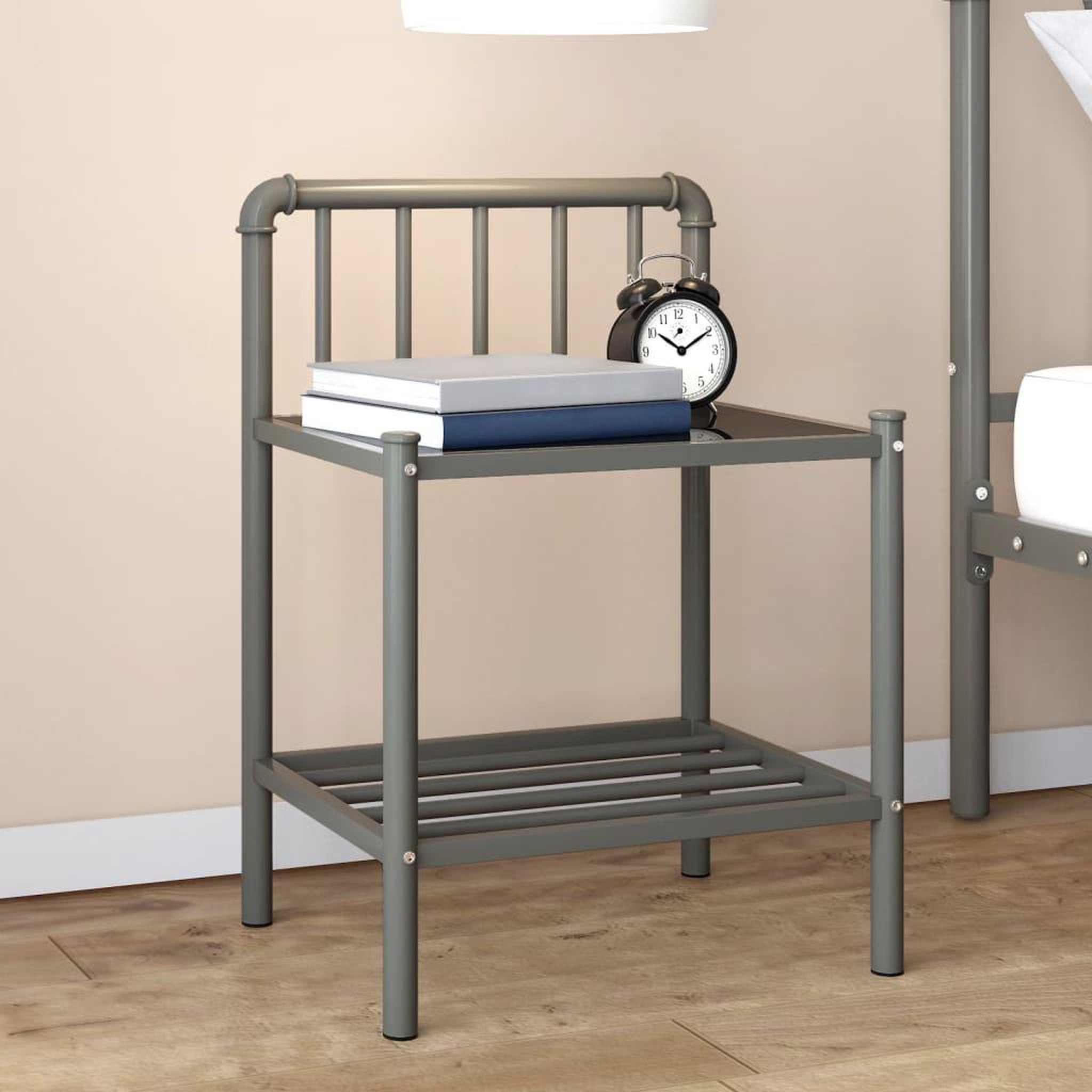Voir la diapositive 1 : VIDAXL Table de chevet Gris et noir 45x34,5x62,5 cm Metal et verre