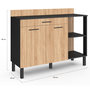 Voir la diapositive 5 : ID MARKET Buffet bas de cuisine 120 cm CINA plan de travail H.83 cm 2 portes + tiroir noir et façon hêtre