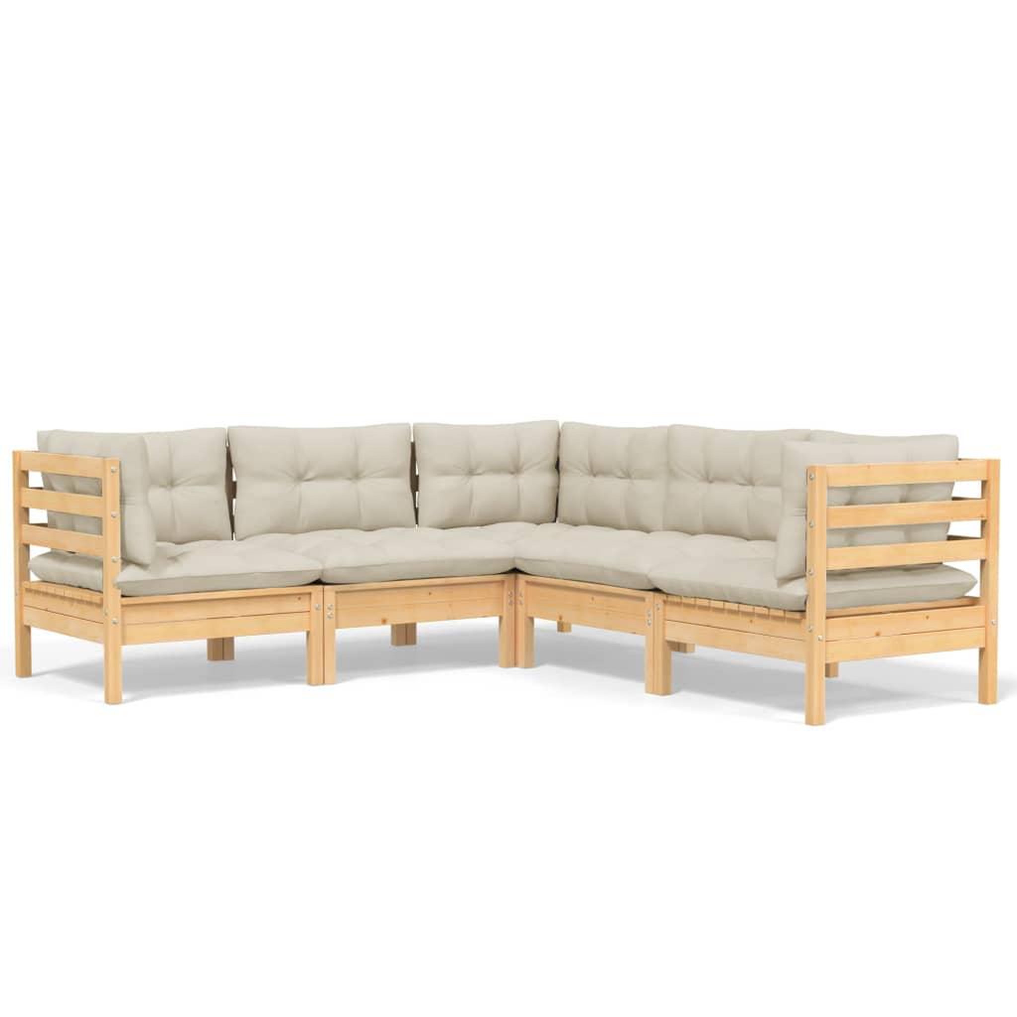 Voir la diapositive 2 : VIDAXL Salon de jardin 5 pcs avec coussins creme bois de pin massif