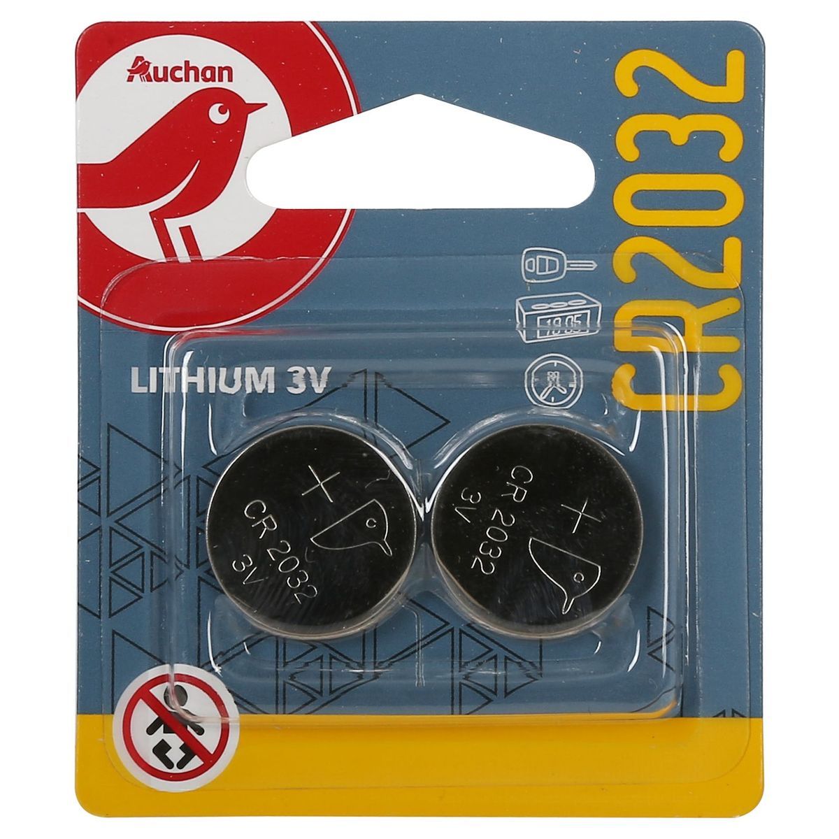 AUCHAN Piles boutons CR2032  2 pièces 2 piles