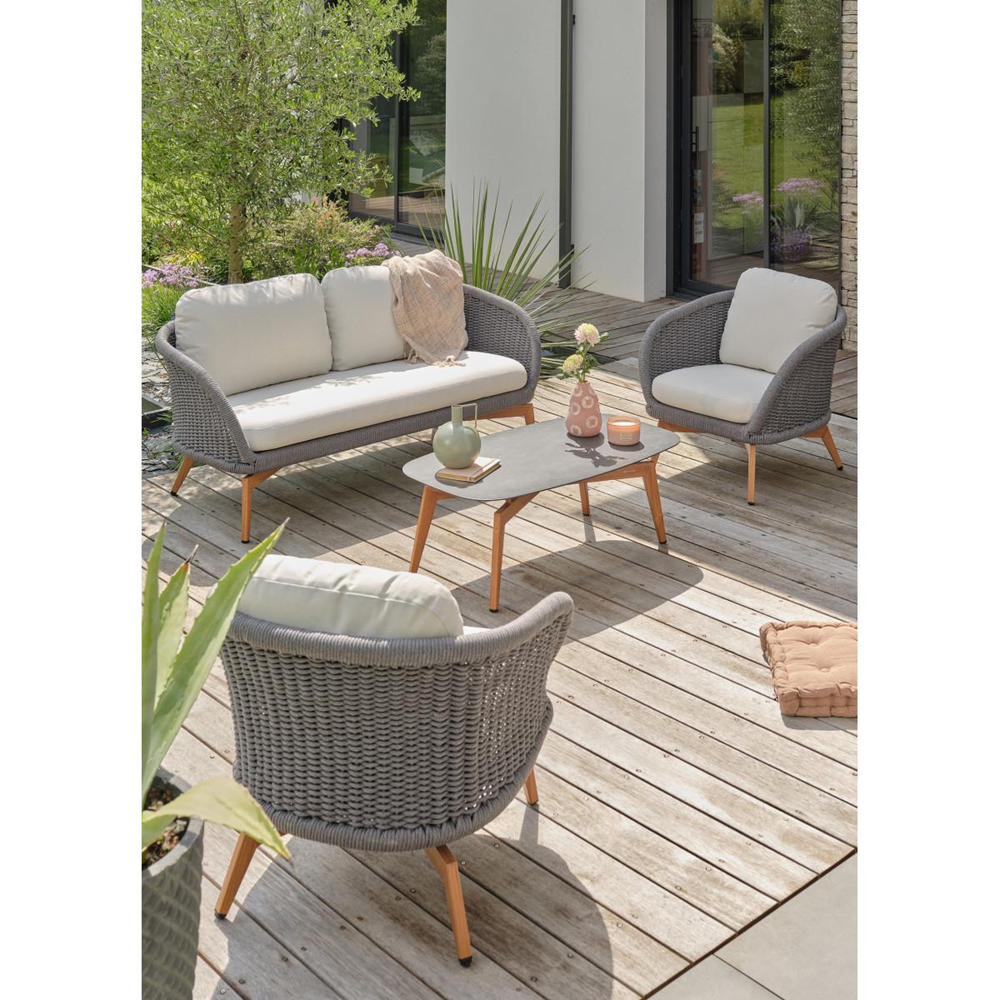 Voir la diapositive 2 : Paris Prix Salon de jardin 5 places  mynta  174cm marron & gris
