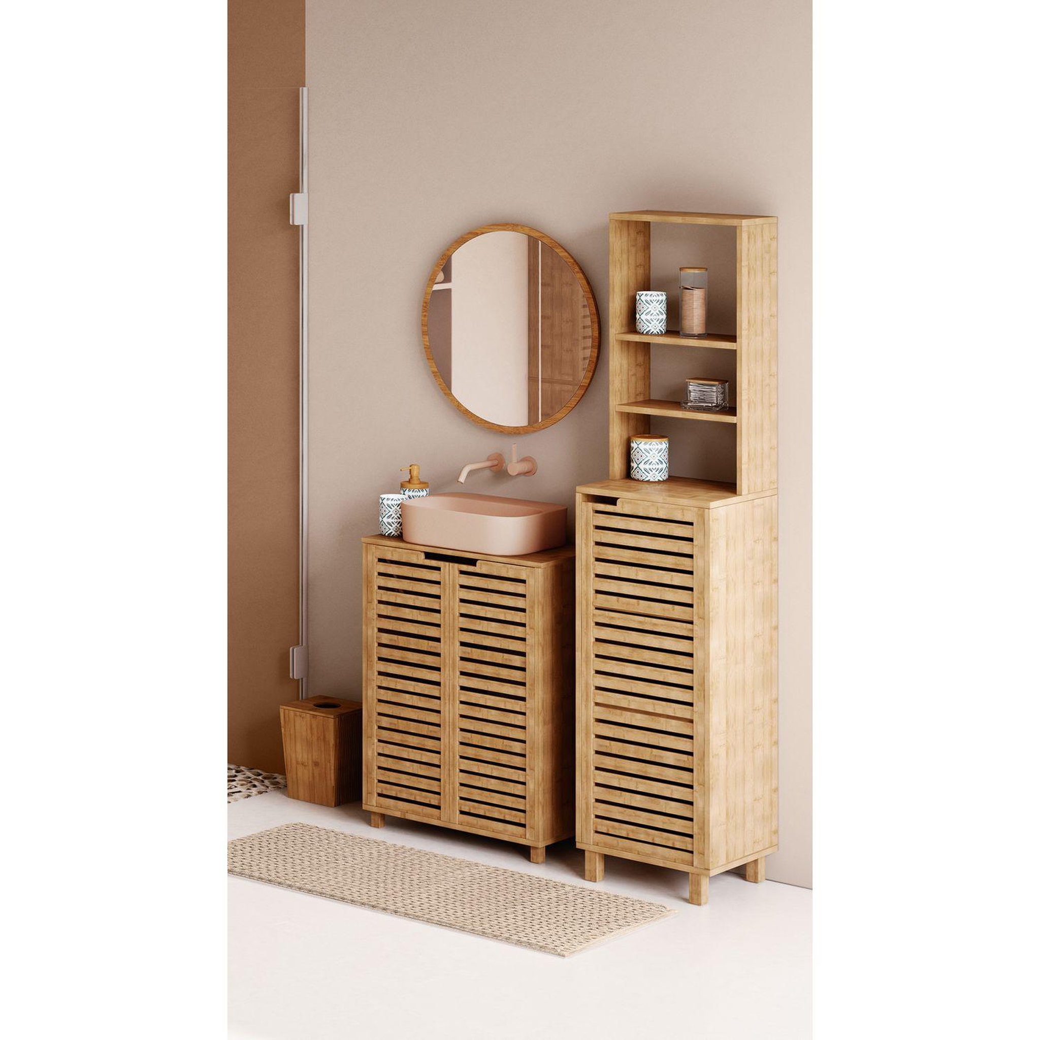 Voir la diapositive 2 : FIVE Meuble sous lavabo en bambou sicela - 60 x h. 80 cm - marron