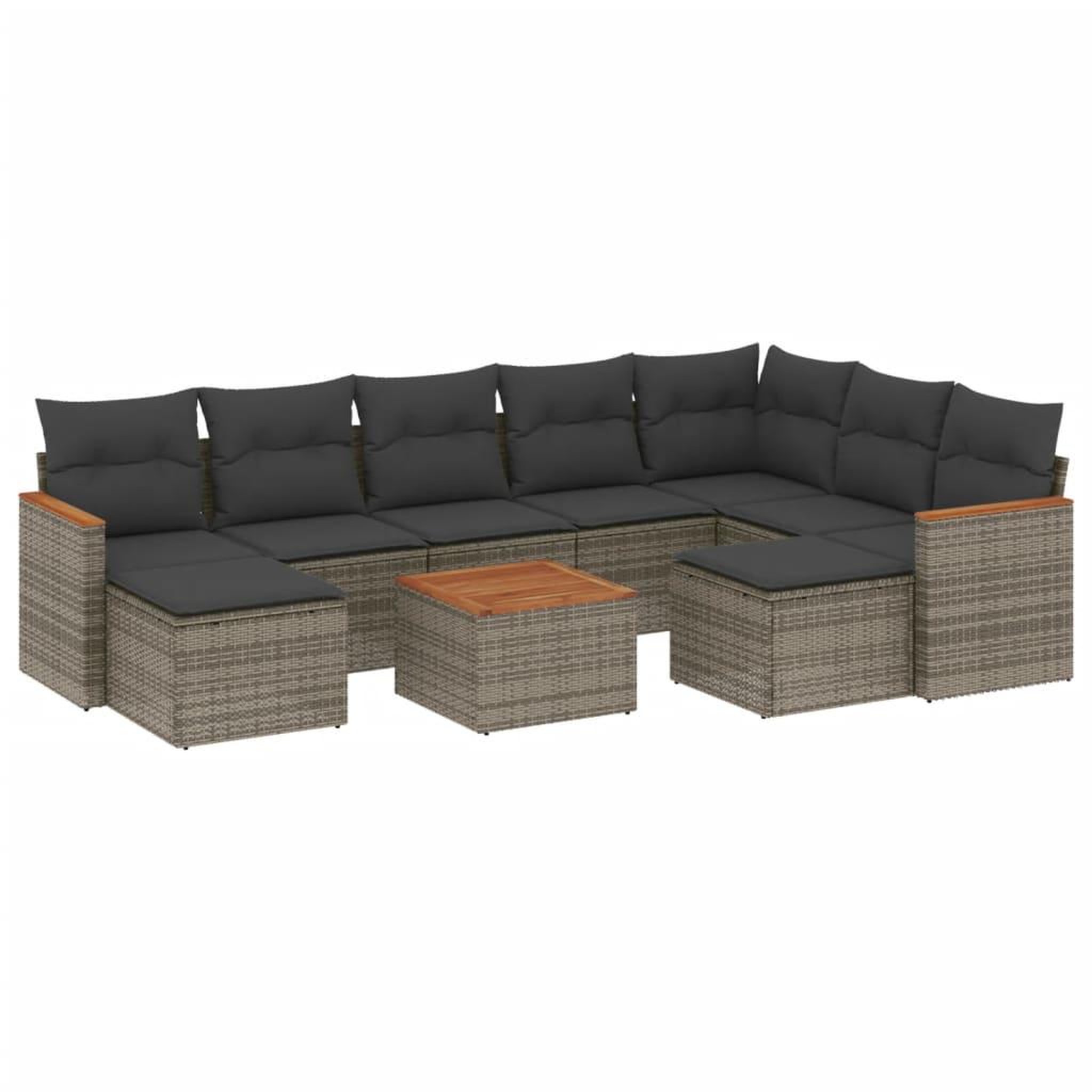 Voir la diapositive 2 : VIDAXL Salon de jardin avec coussins 10 pcs gris resine tressee