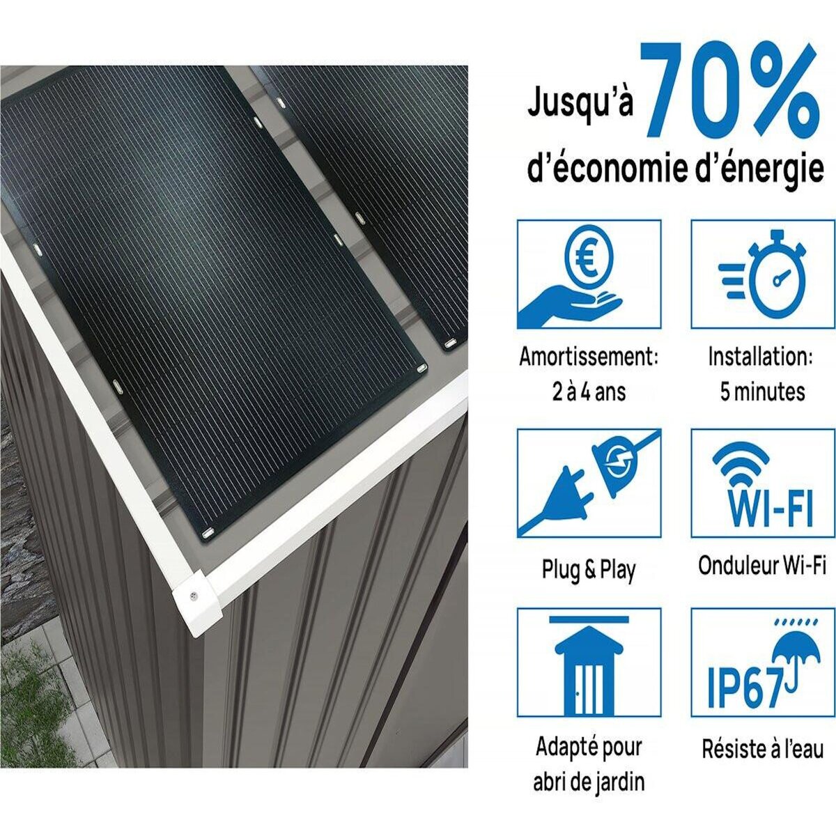 Habitat et Jardin Abri jardin métal  Dallas  -8.84m² avec panneaux solaires - Taupe