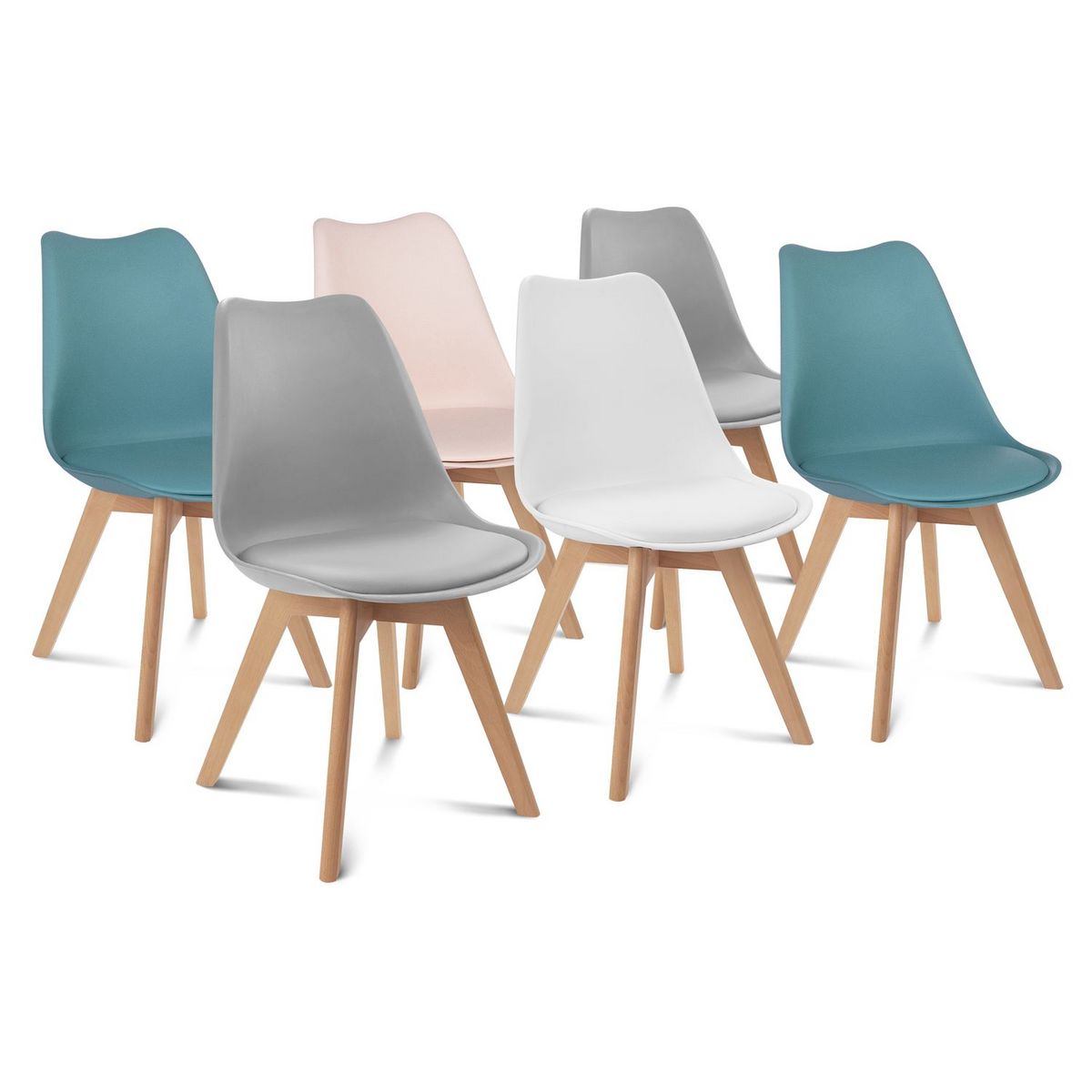 Lot de 6 chaises mix couleurs style scandinave pieds bois massif ODDA
