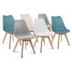 Lot de 6 chaises mix couleurs style scandinave pieds bois massif ODDA. Coloris disponibles : Multicolore