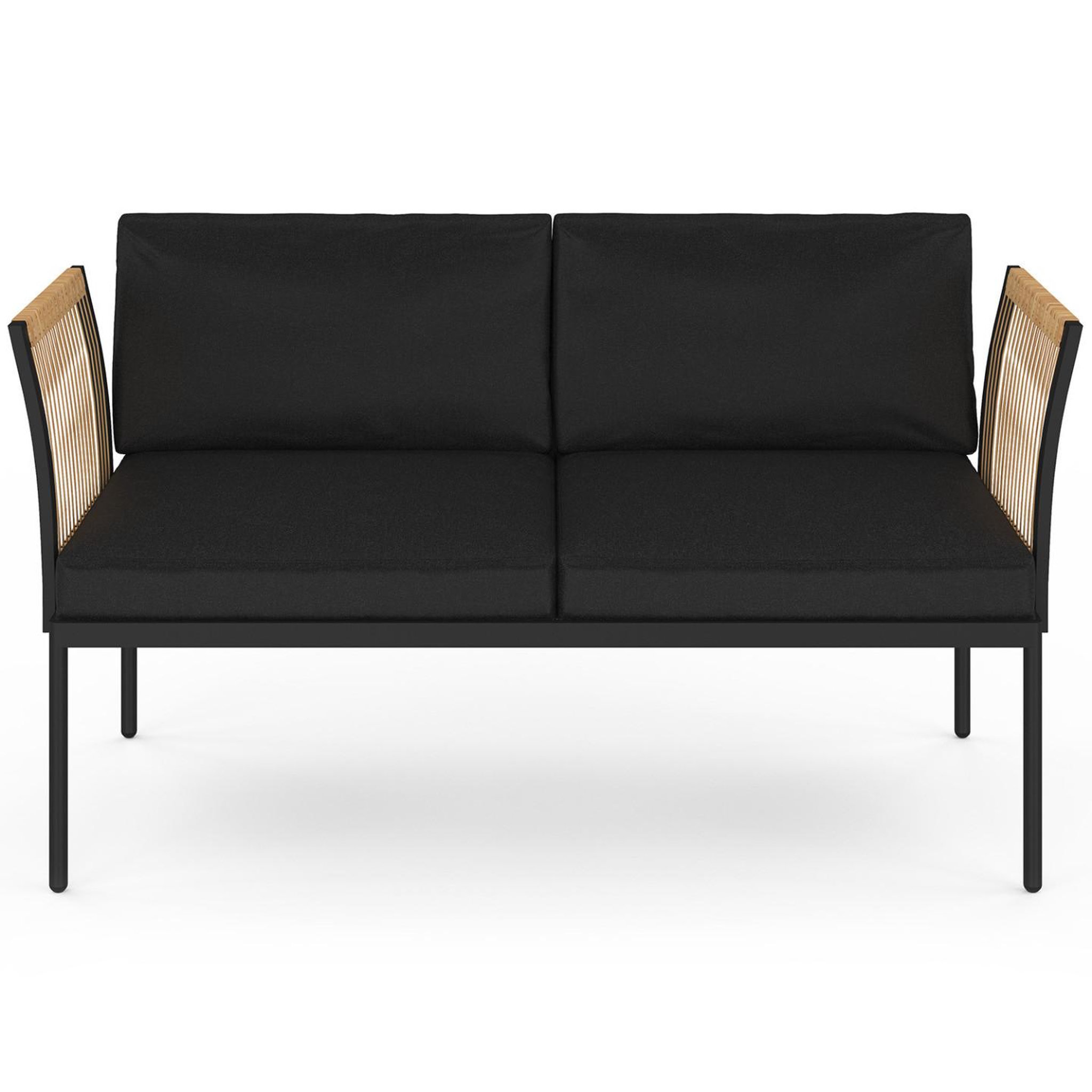 Voir la diapositive 5 : ID MARKET Salon de jardin bas rio 4 places modulable structure métal noir, cordage effet rotin clair avec coussins noirs