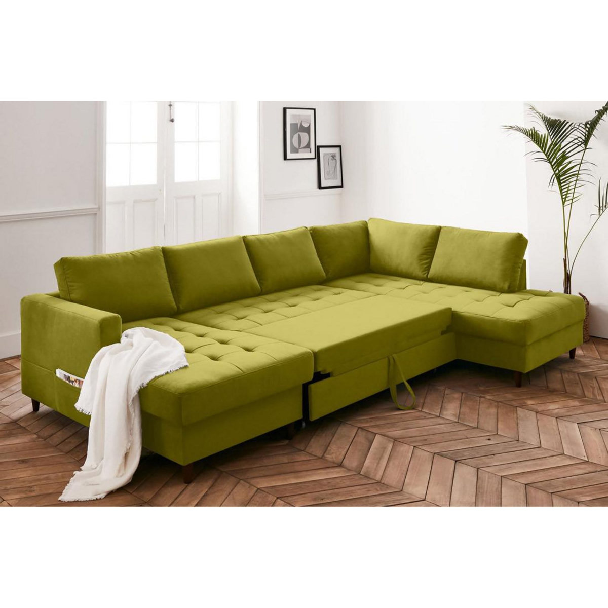 LISA DESIGN Anna - canapé panoramique d'angle droit - 7 places - convertible avec coffre - en velours