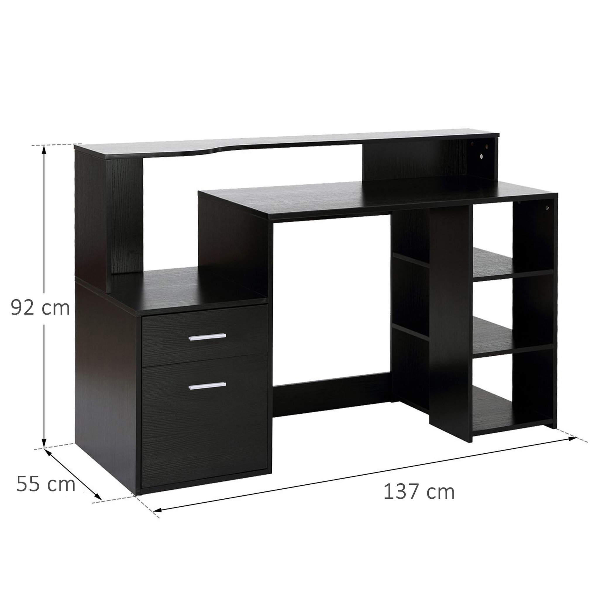 Voir la diapositive 3 : HOMCOM Bureau Informatique multimédia Design Multi-rangements 137 L x 55 l x 92 H cm noir