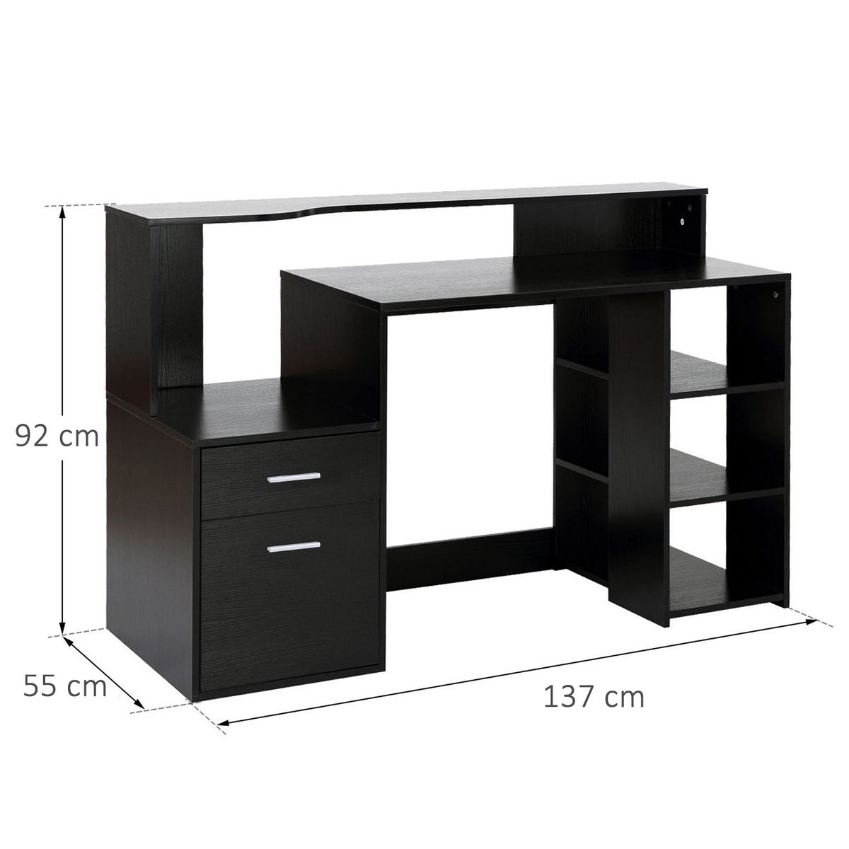 HOMCOM Bureau Informatique multimédia Design Multi-rangements 137 L x 55 l x 92 H cm noir