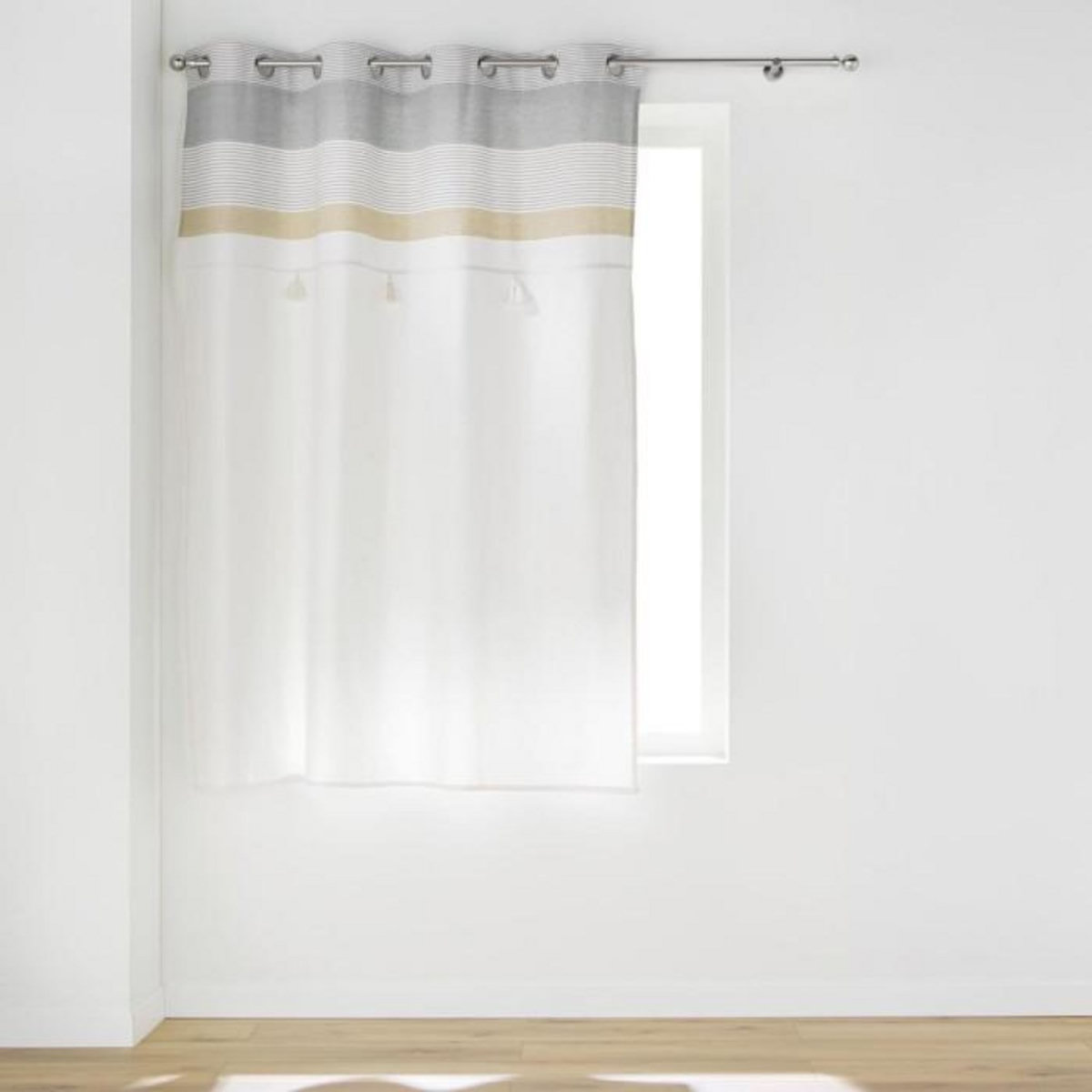 Paris Prix Rideau à Œillets Avec Pompons  Iliade  140x180cm Blanc & Gris