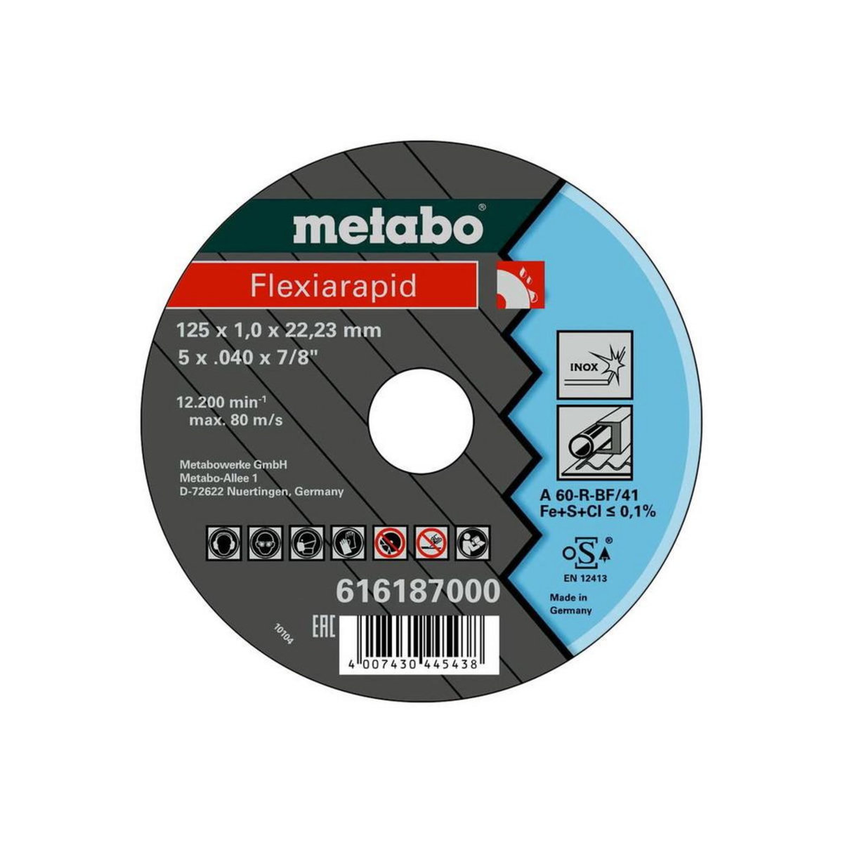 METABO SAS Flexiarapid acier inoxydable TF 41 -  125 x 1,0 x 22,2 3