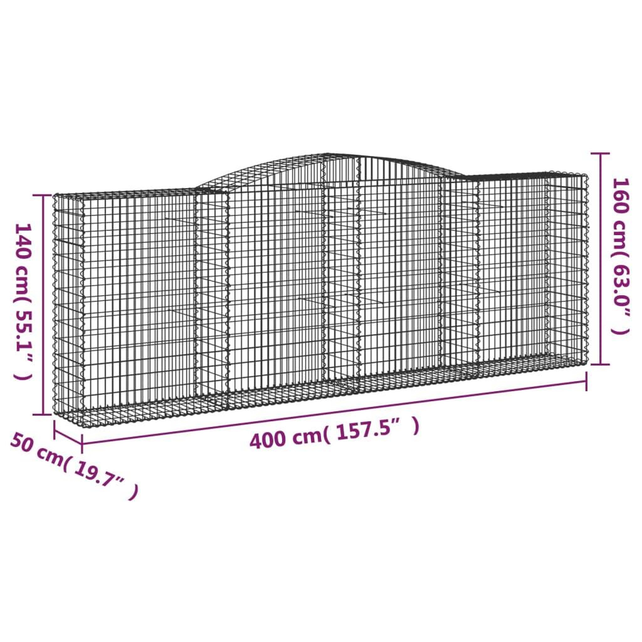 Voir la diapositive 6 : VIDAXL Paniers a gabions arques 25 pcs 400x50x140/160 cm Fer galvanise