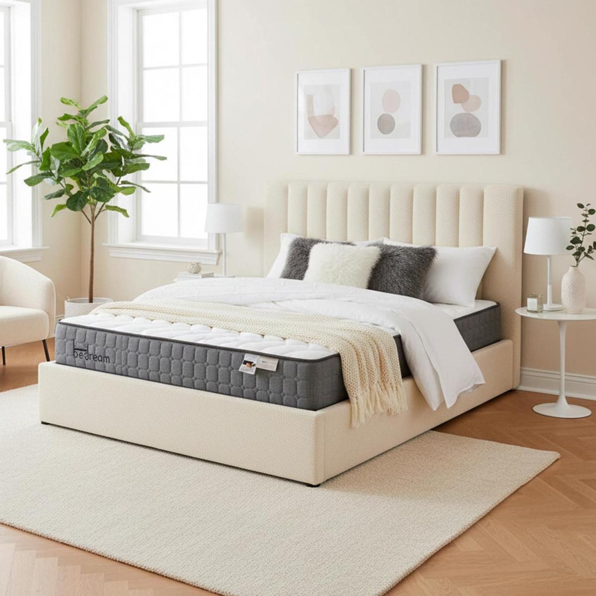 Voir la diapositive 5 : Paris Prix Pack lit coffre bouclette  dream  & matelas  goodream  180x200cm beige