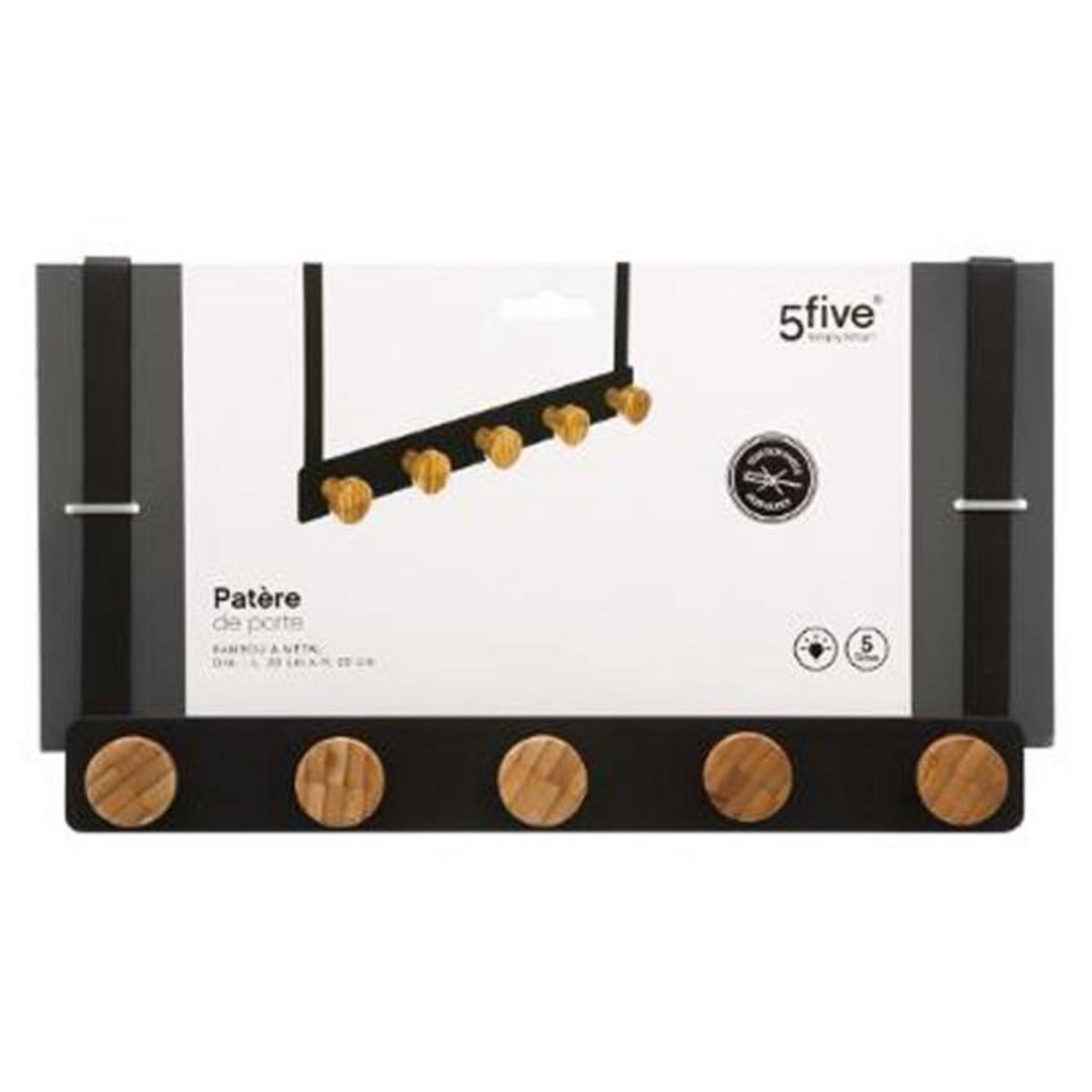 FIVE Patère en Métal & Bambou  5 Têtes  20cm Noir