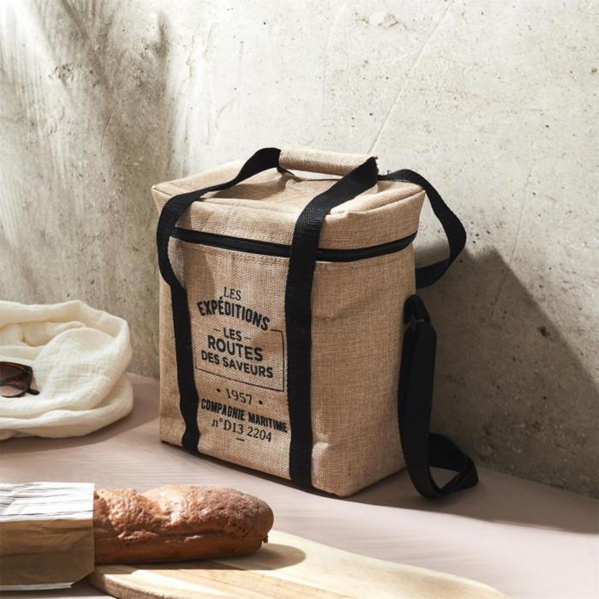 Paris Prix Lunch Bag Fraicheur Isotherme  Effet Jute  30cm Beige