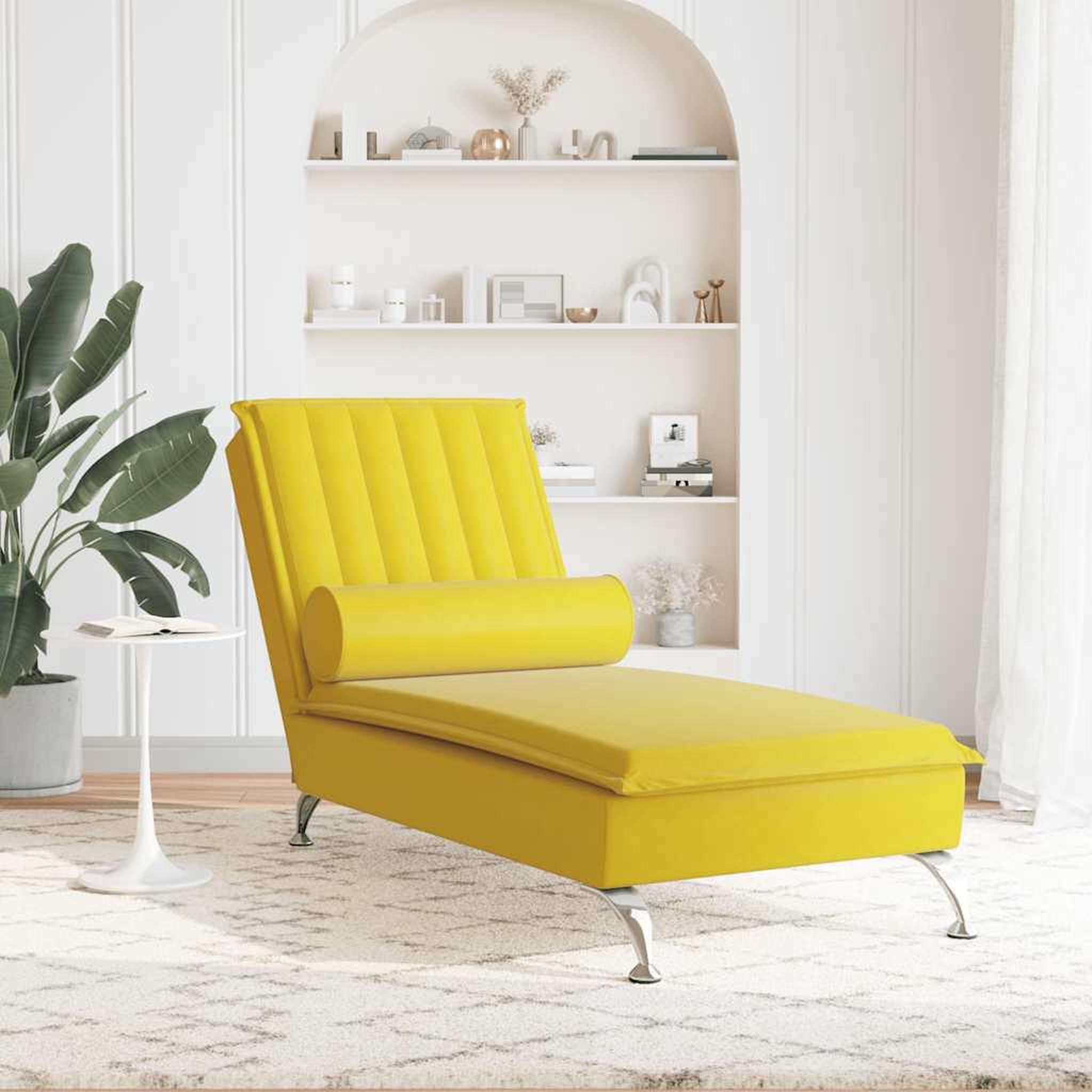 Voir la diapositive 3 : VIDAXL Chaise longue de massage avec traversin jaune velours