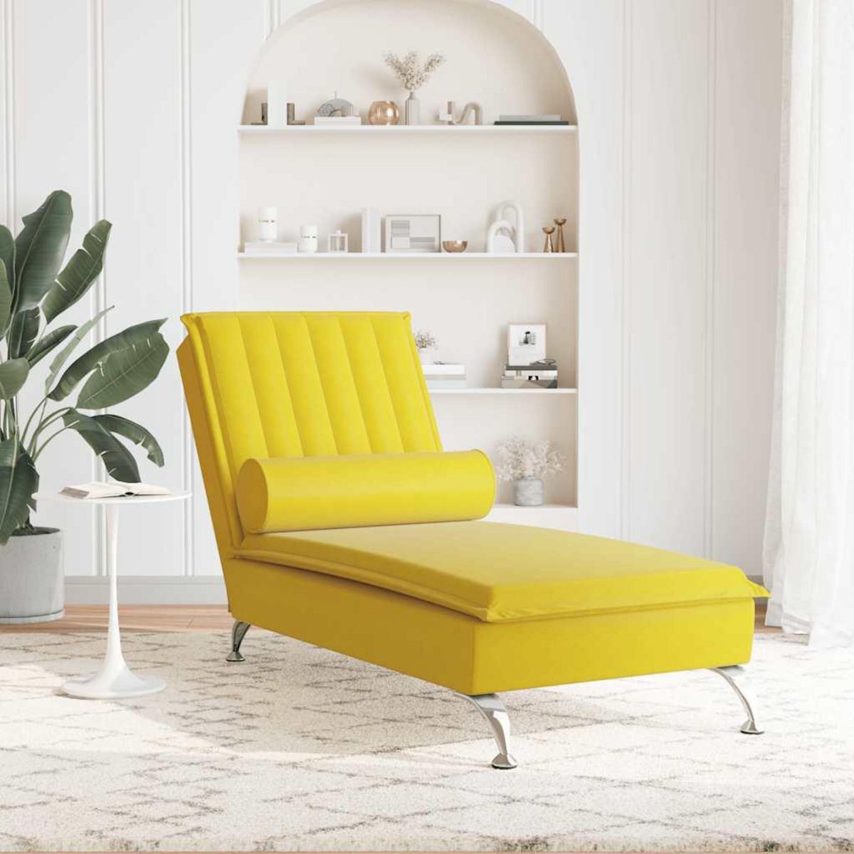 VIDAXL Chaise longue de massage avec traversin jaune velours