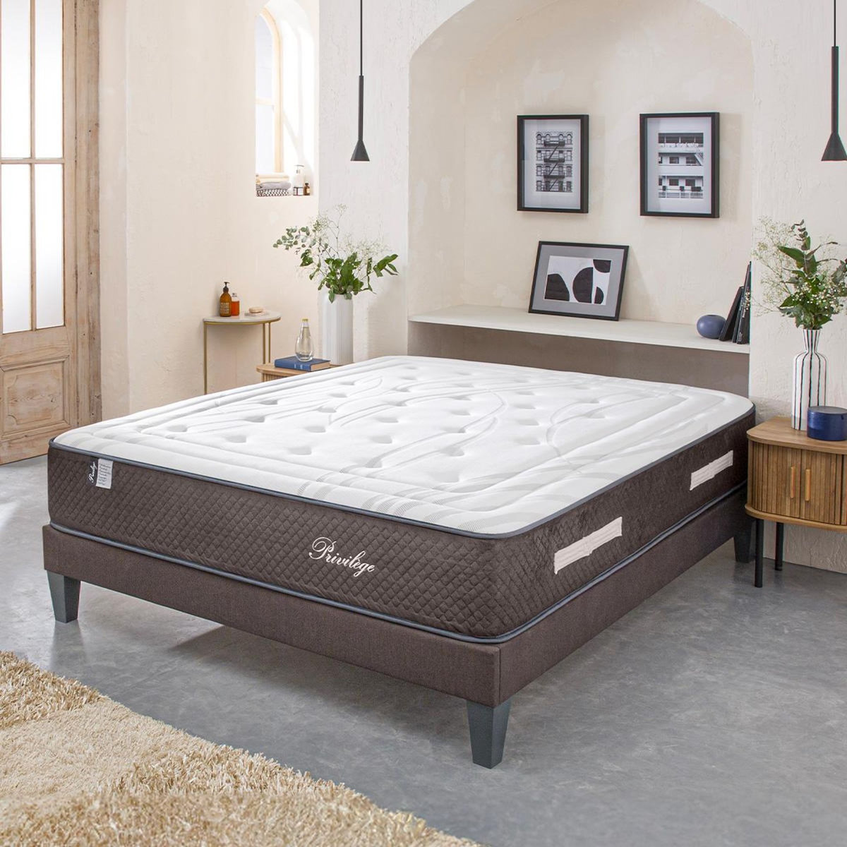 BELLECOUR BELLECOUR LITERIE | Ensemble PRIVILEGE | Matelas Ressorts ensachés + Sommier Bois