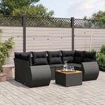 VIDAXL Salon de jardin 7 pcs avec coussins noir resine tressee