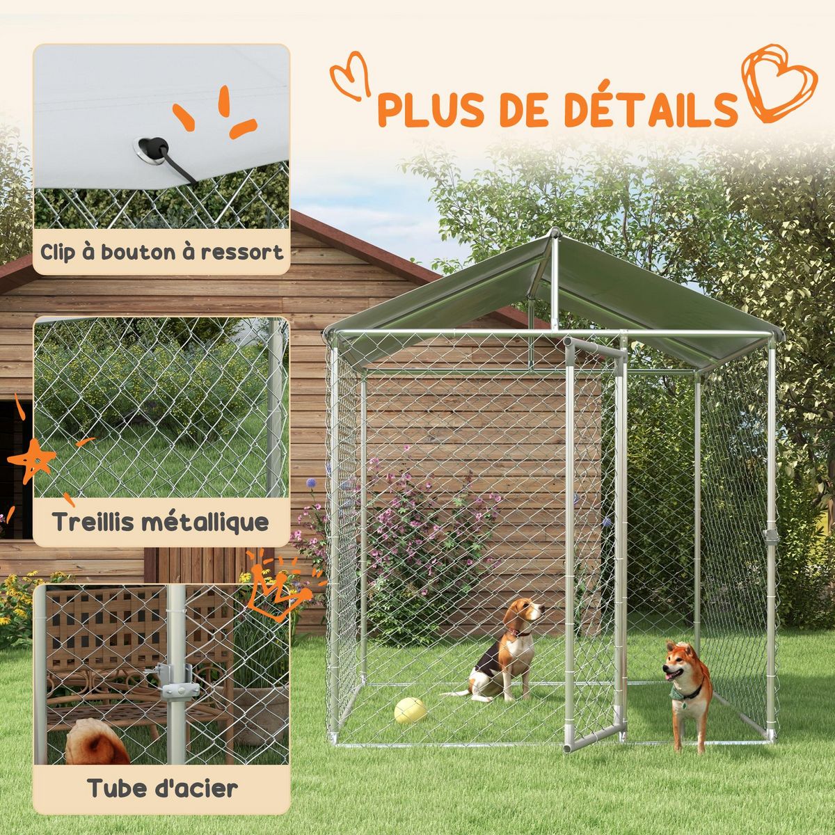 PAWHUT Enclos poulailler chenil 4 m² - parc grillagé dim. 2L x 2l x 2,37H m - poulailler chenil entièrement couvert - acier galvanisé