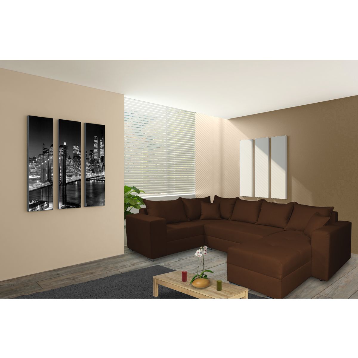 Canapé d'angle gauche convertible + coffre OCEAN