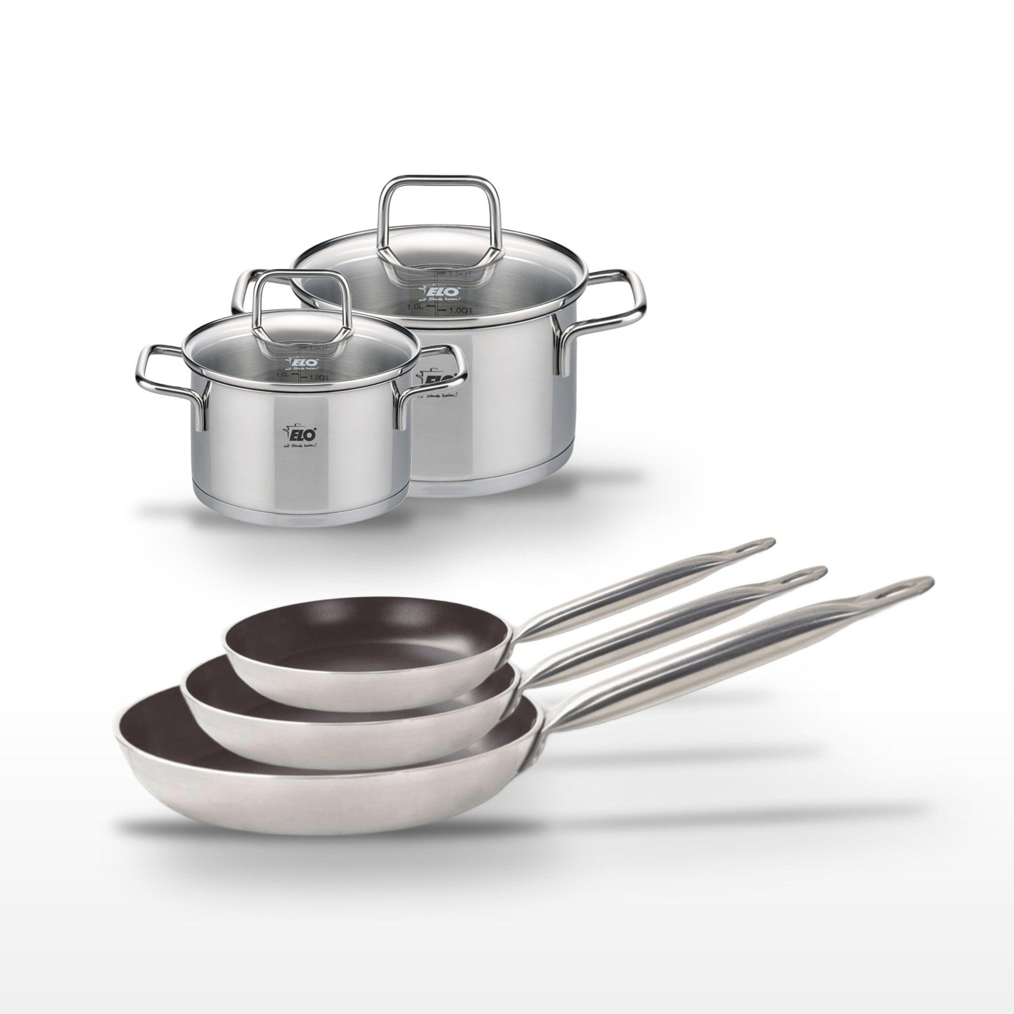 ELO Lot de 3 poêles 24/28/32 cm elo bistro line et 2 faitouts 16/20 cm