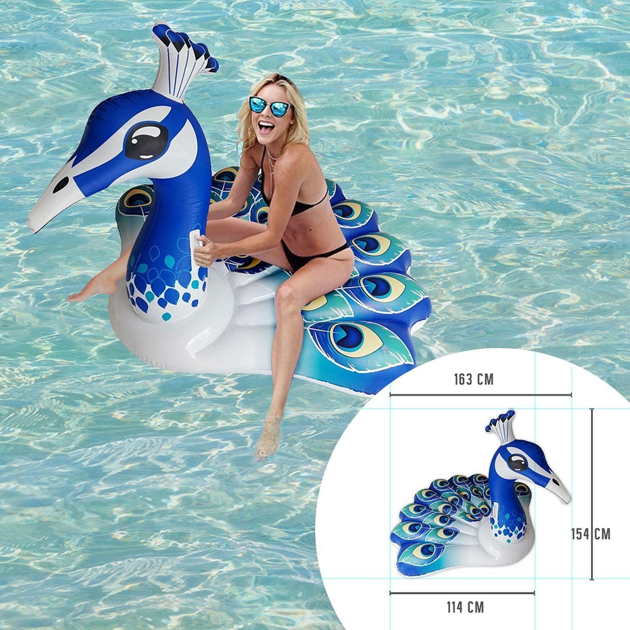 Voir la diapositive 2 : Jet lag Bouée gonflable paon - l. 150 cm - bleu