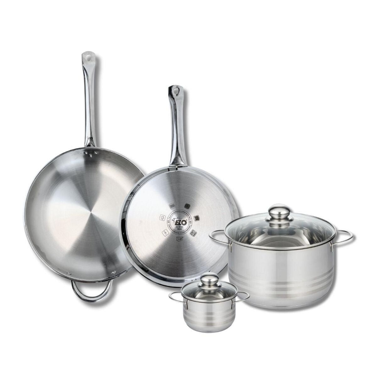 ELO Ensemble de 2 Poêles de cuisson 28 et 32 cm et 2 faitouts 12 et 24 cm Elo Profi Brillant