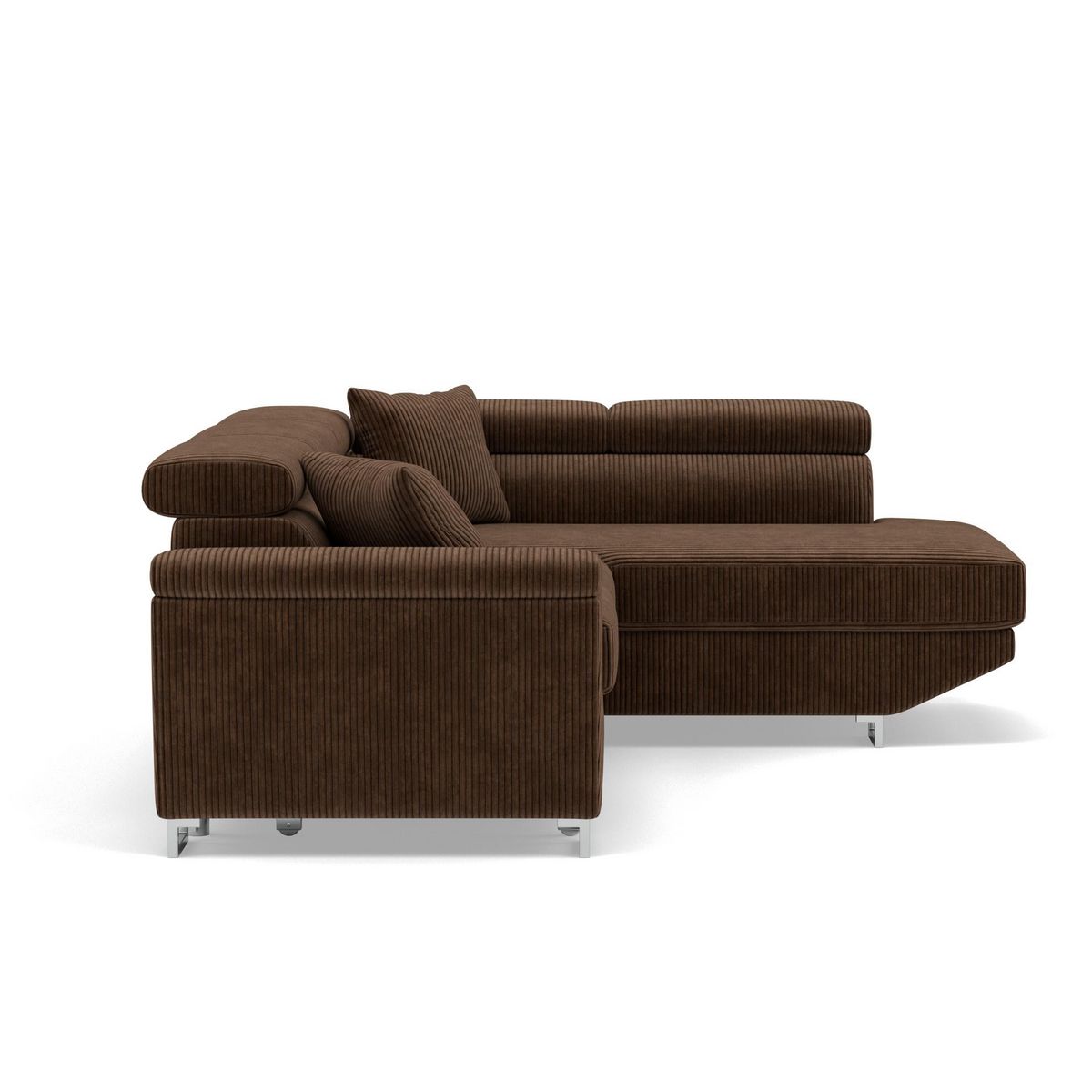 BEST MOBILIER Baoji - canapé d'angle droit 5 places convertible avec têtières et coffre en velours côtelé