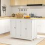 Voir la diapositive 2 : HOMCOM Ensemble îlot central de cuisine avec 2 tabourets de bar - 4 portes, 2 étagères - plateau, pans rabattable - MDF blanc chêne clair verni