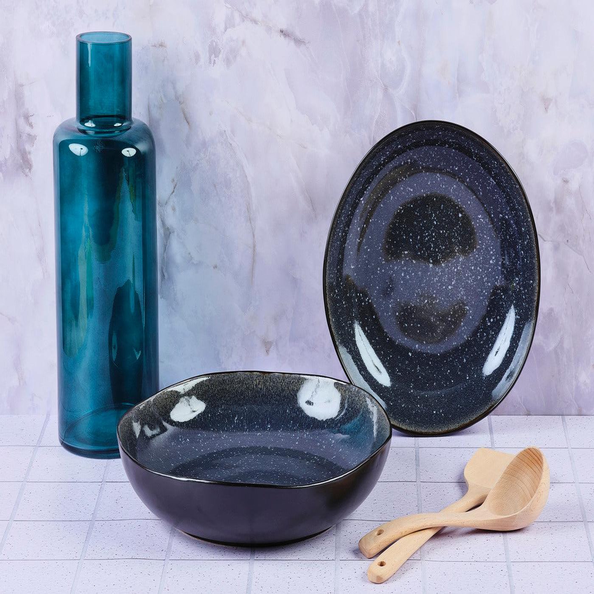 Voir la diapositive 2 : BJORN Corbeille à fruits iris ø27,5cm et ø32,5cm - 2 pièces - bleu nuit