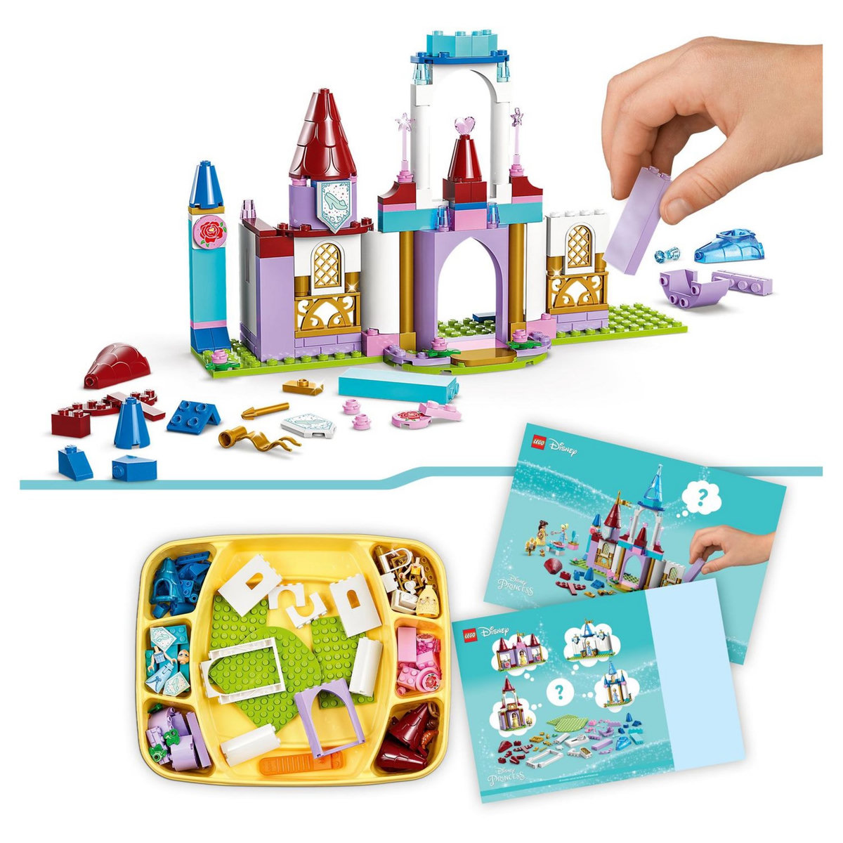 LEGO Disney Princess 43219 - Châteaux créatifs Disney Princess, Jouet Château avec Mini-Poupées Belle et Cendrillon et Boîte de Rangement en Briques