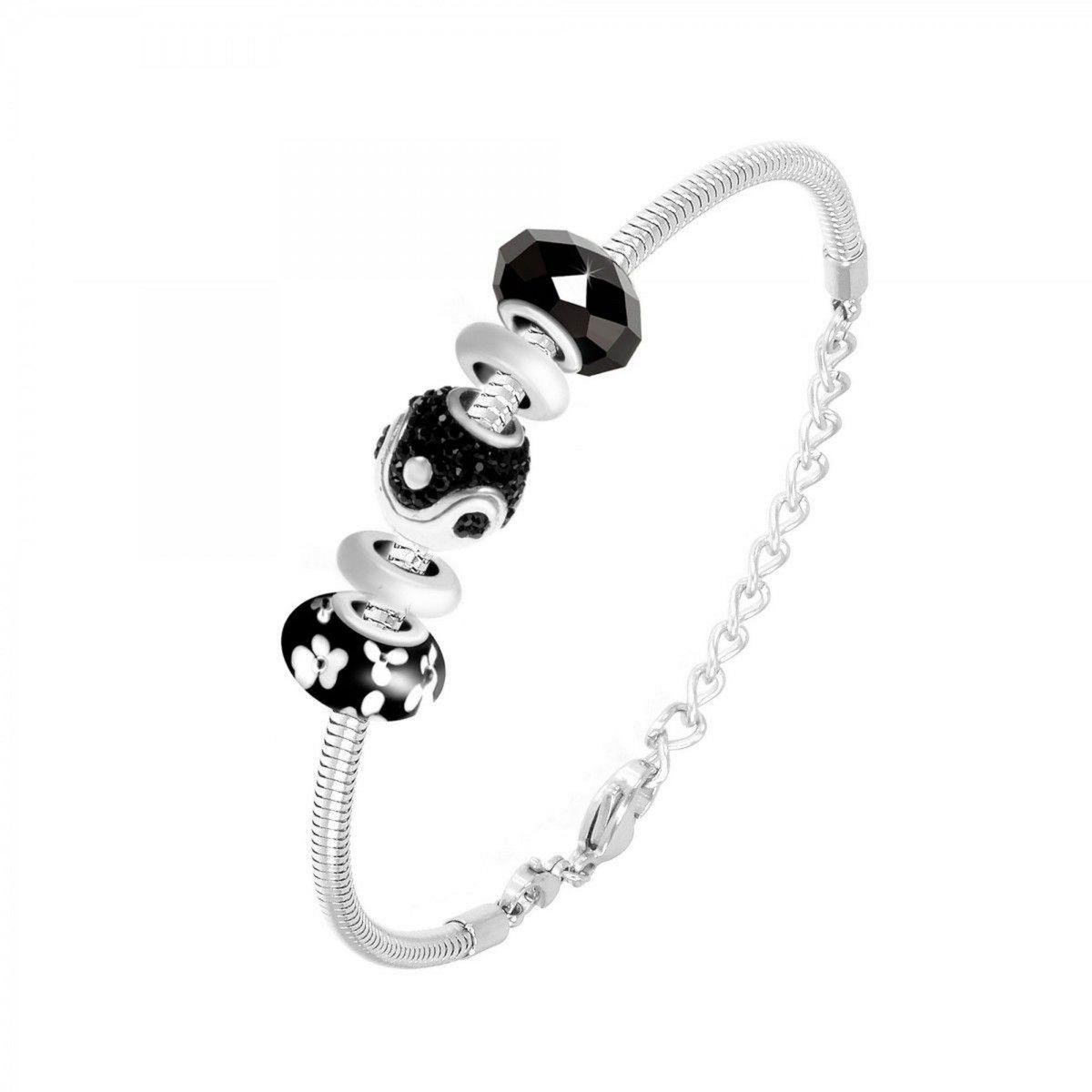 SC CRYSTAL Bracelet de charms perles noirs et acier SC Crystal